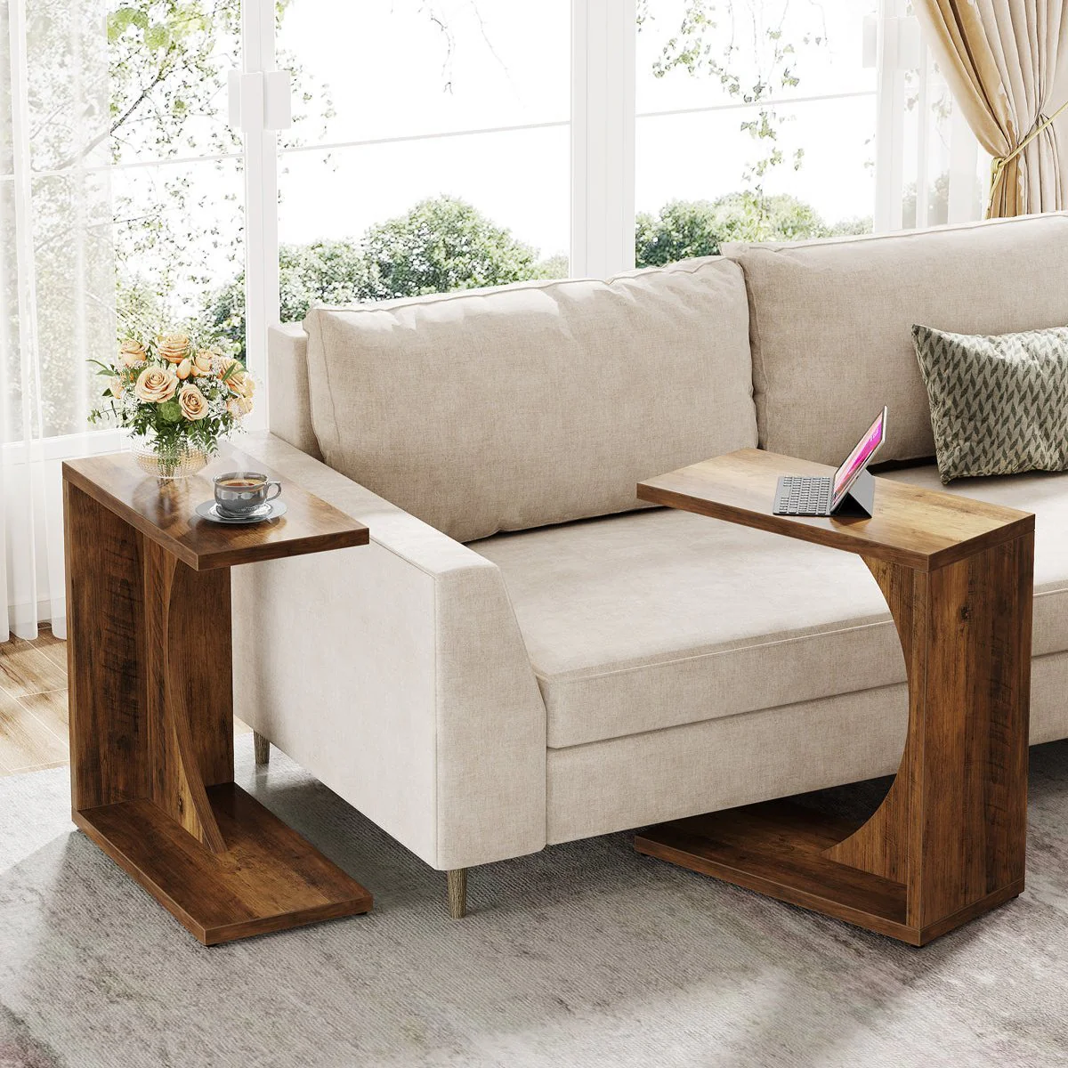 C-Shaped End Table, Sofa Side Table Couch Table for Small Space - Image 4