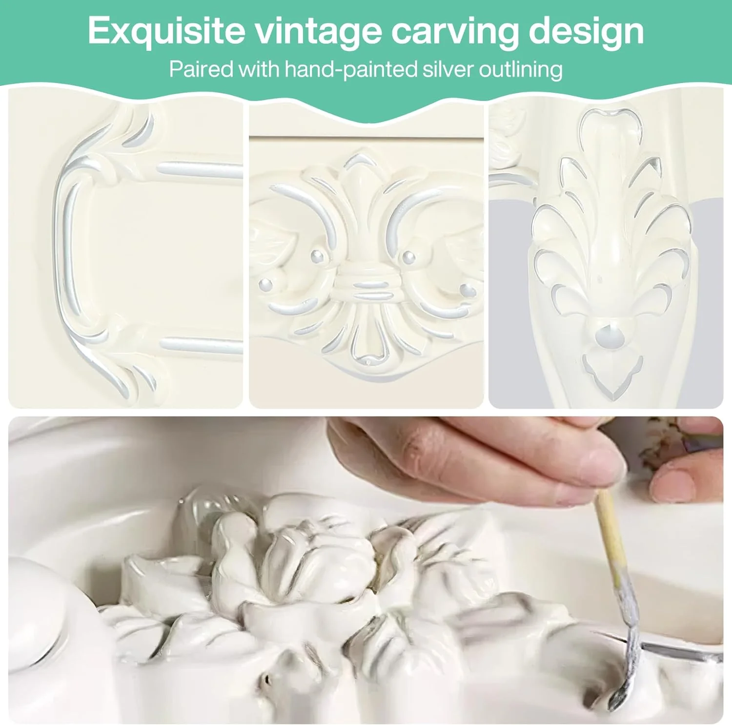 Carved Nightstand, Bedside Table End Table with 2 Drawers - Image 7