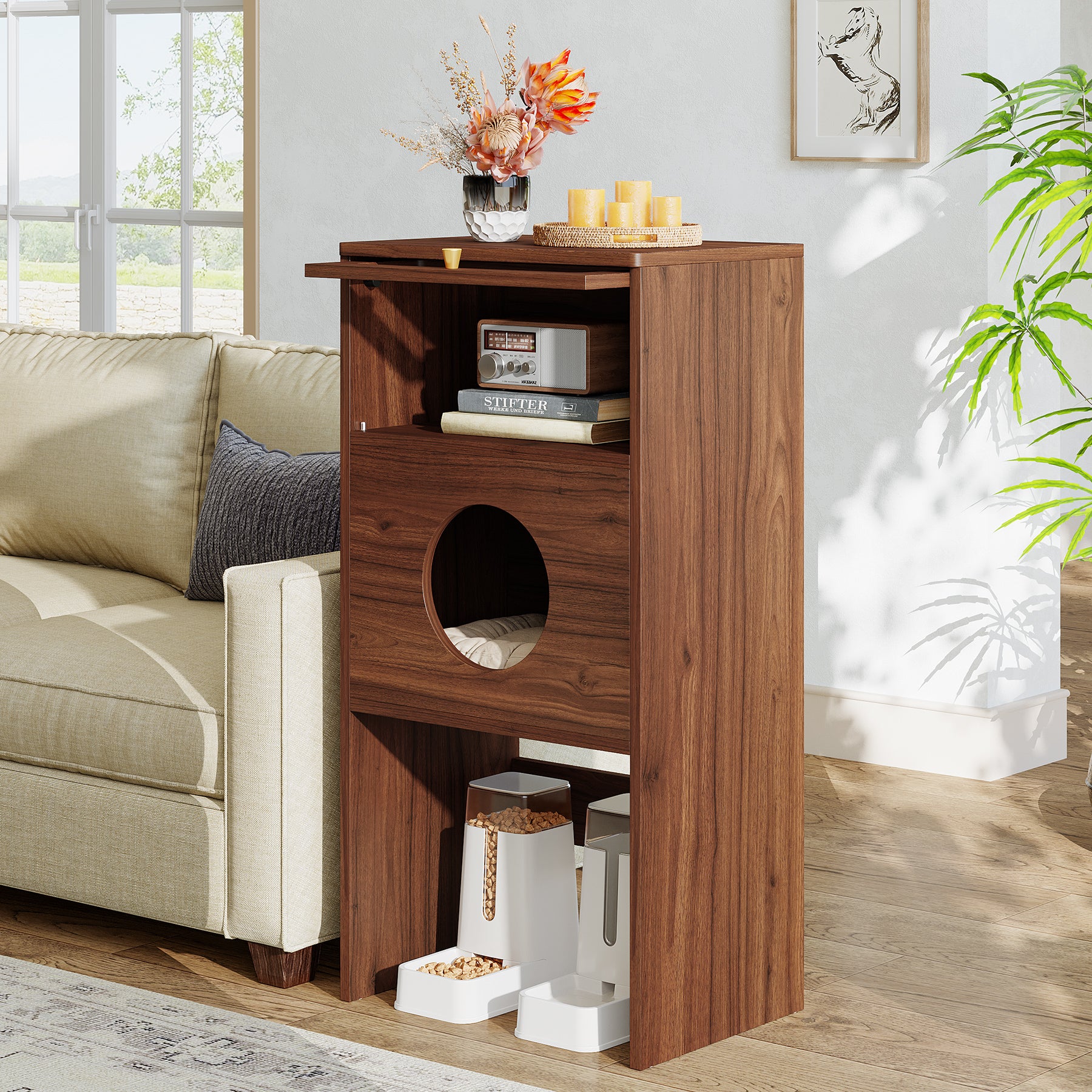 Cat Litter Box Enclosure, Modern Kitty House End Table with Acrylic Door - Image 3