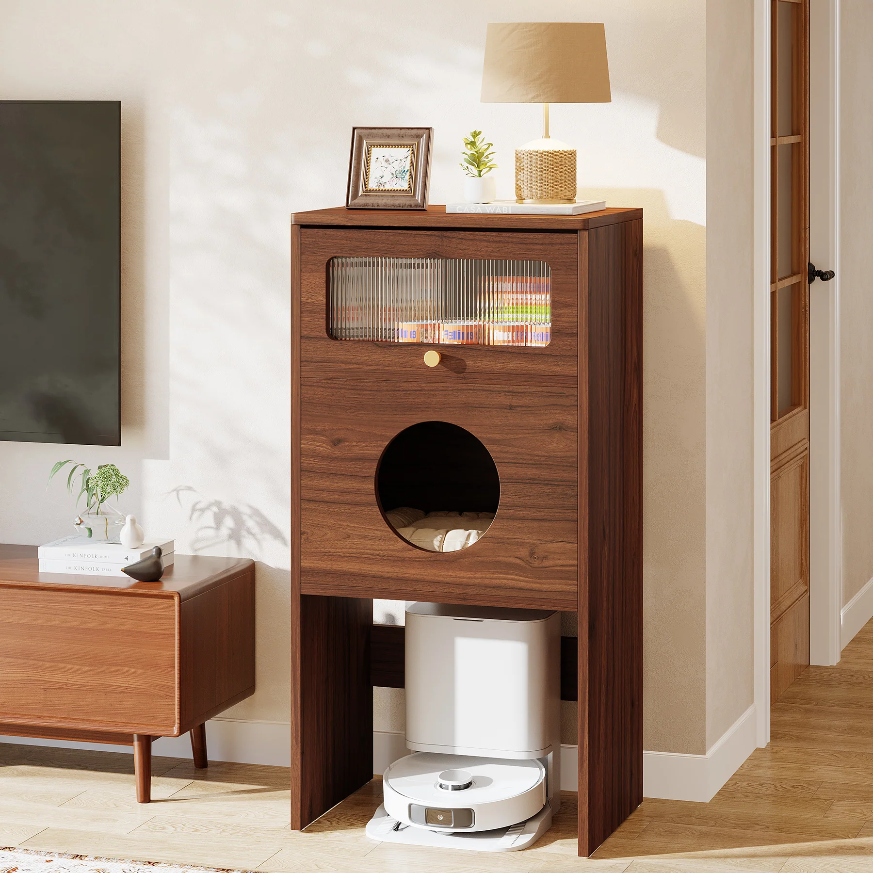Cat Litter Box Enclosure, Modern Kitty House End Table with Acrylic Door - Image 4