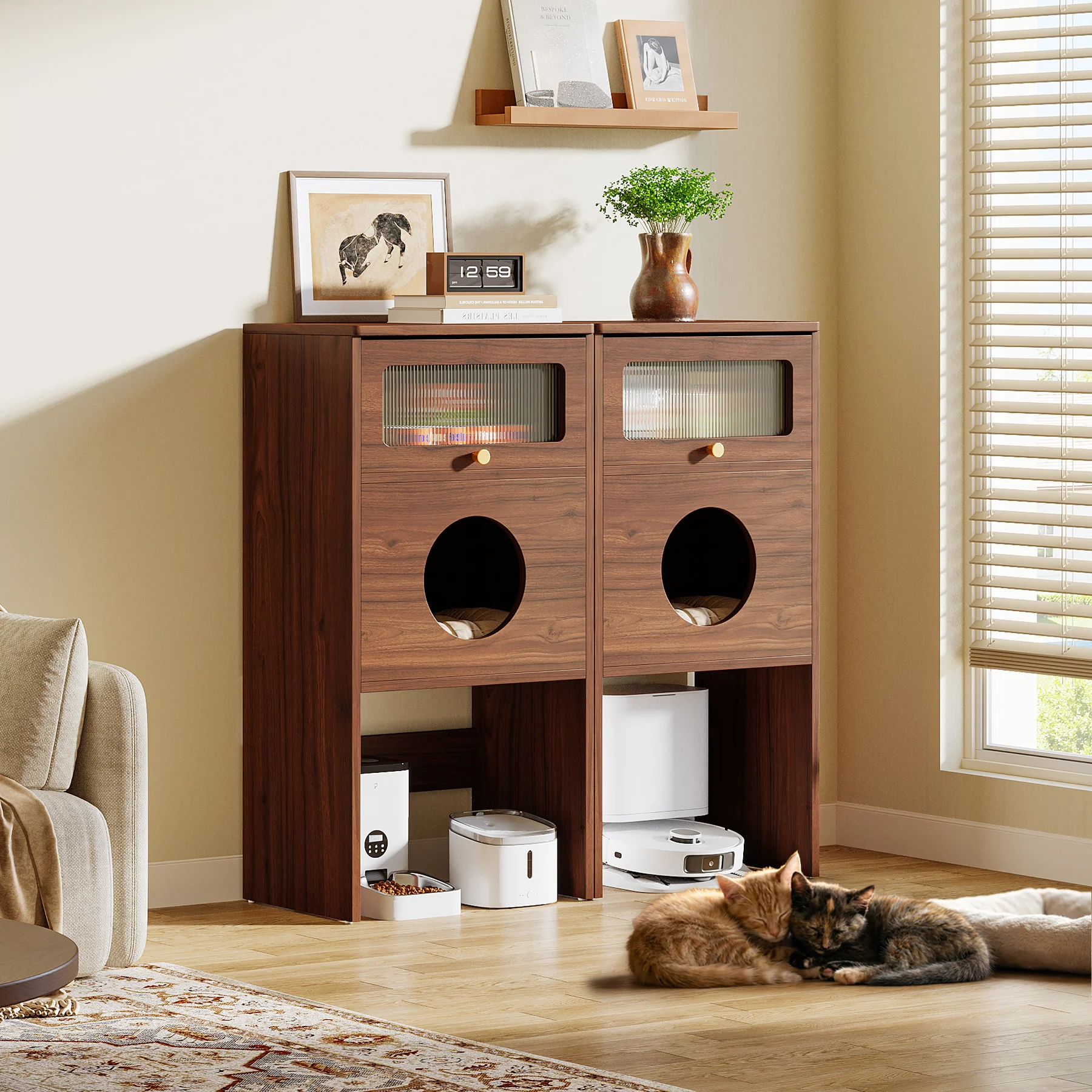 Cat Litter Box Enclosure, Modern Kitty House End Table with Acrylic Door - Image 5