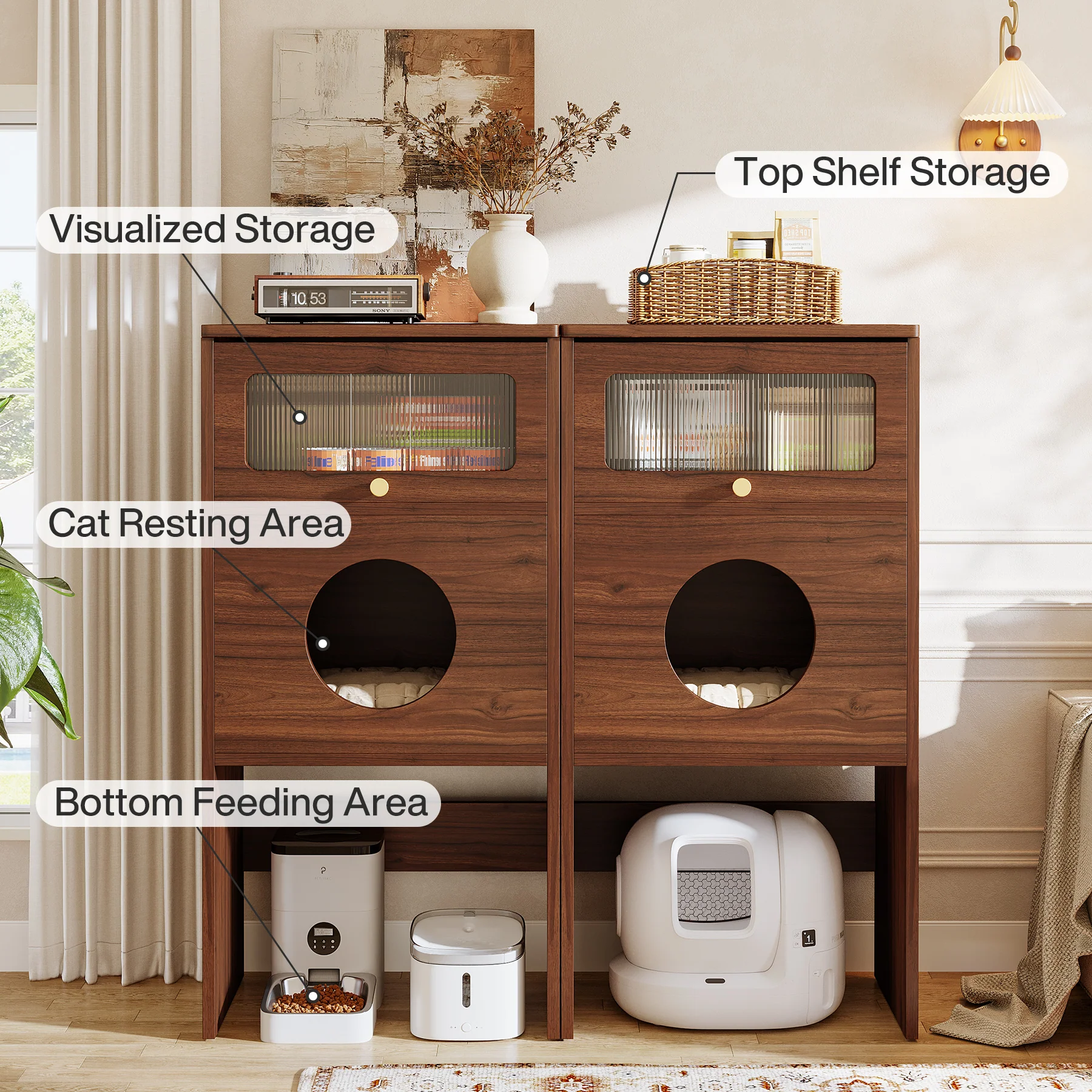 Cat Litter Box Enclosure, Modern Kitty House End Table with Acrylic Door - Image 6