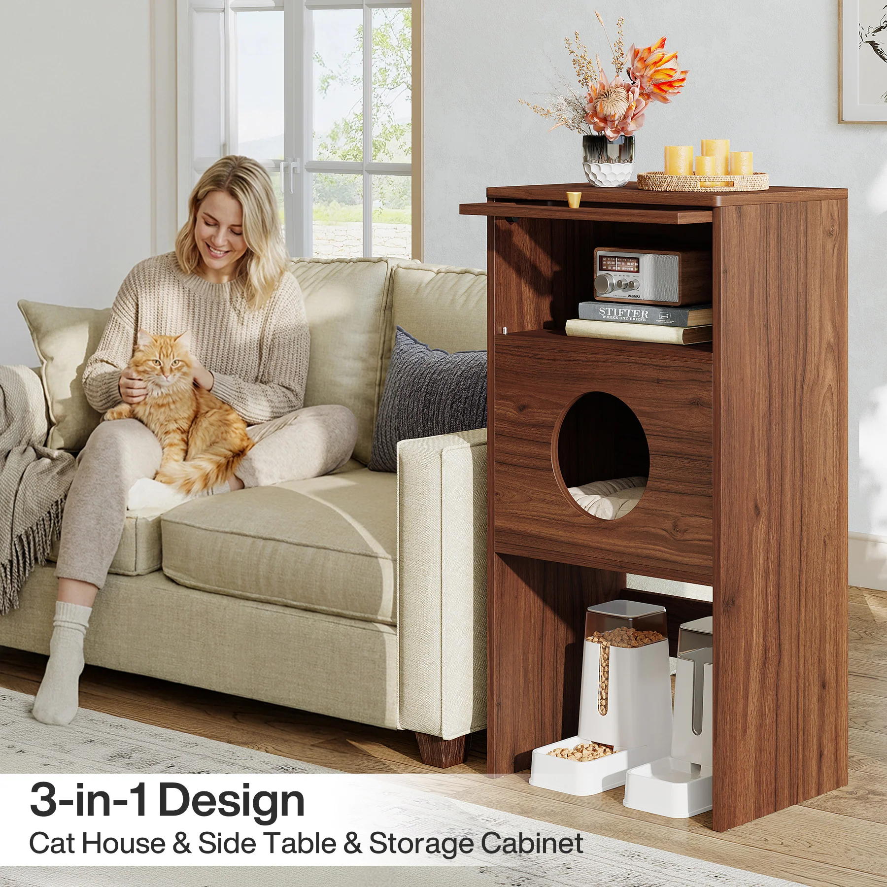 Cat Litter Box Enclosure, Modern Kitty House End Table with Acrylic Door - Image 7