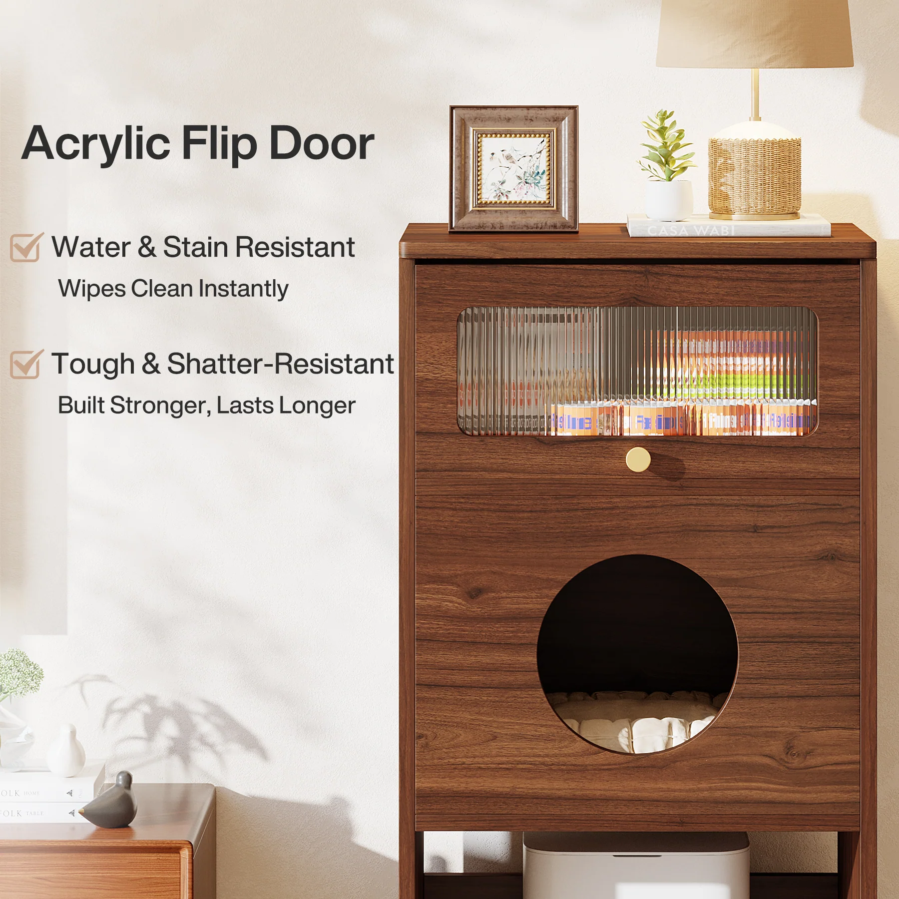 Cat Litter Box Enclosure, Modern Kitty House End Table with Acrylic Door - Image 8