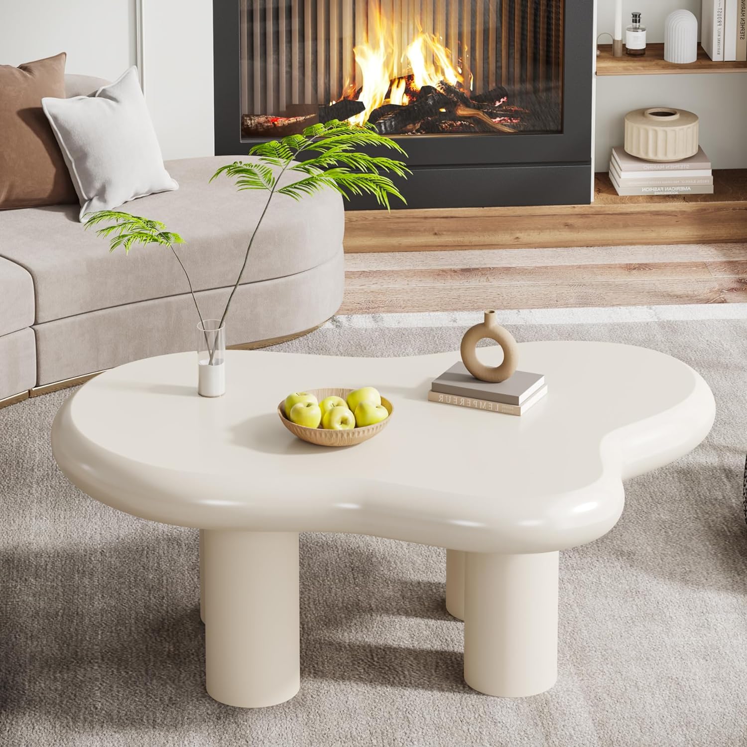 Cloud-Shaped Coffee Table, Modern Center Table with 4 Solid Legs - Image 5