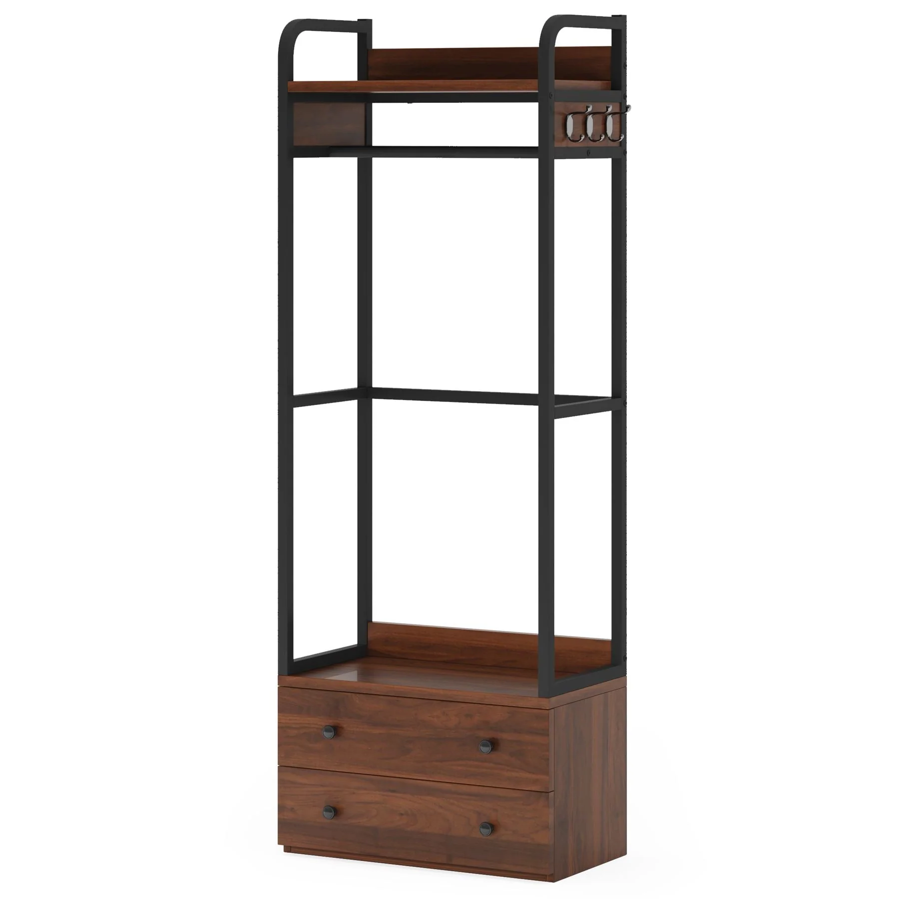 Freestanding Clothes Rack with 2 Drawers, Top Shelf and 6 Hanging Hooks - Image 9