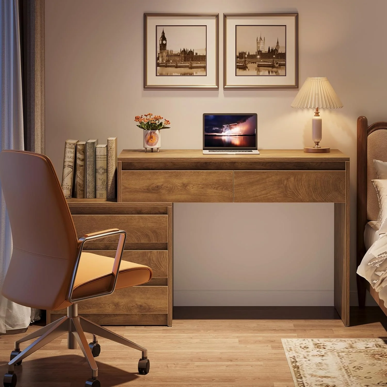 Computer Desk with 5 Drawers, Executive Home Office Desk with File Cabinet - Image 6