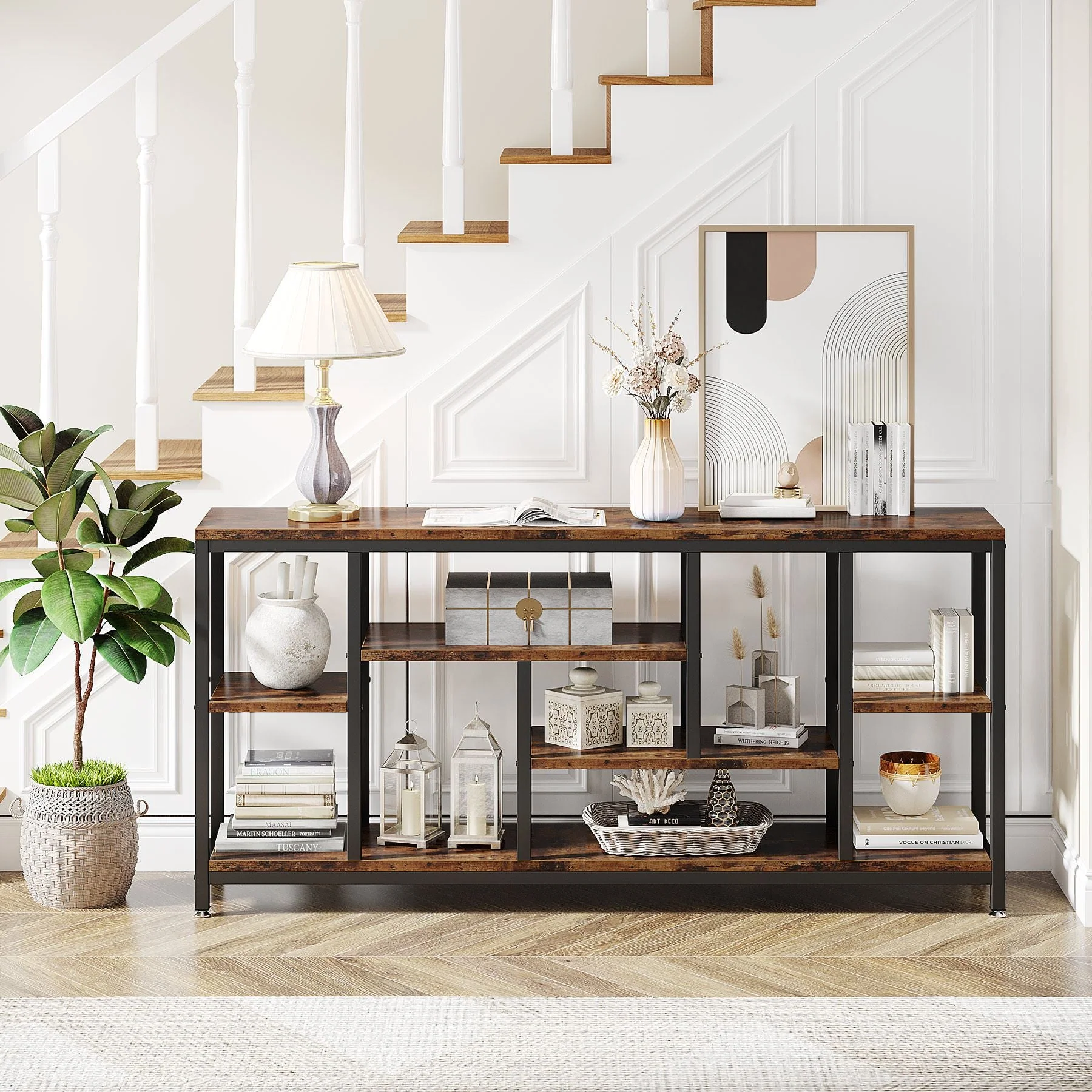 70.9" Console Table Entryway Sofa Table with Storage Shelves - Image 4