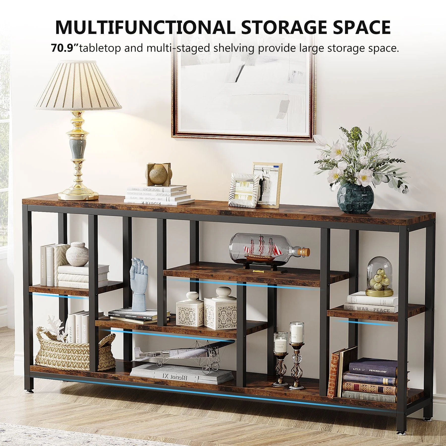 70.9" Console Table Entryway Sofa Table with Storage Shelves - Image 5