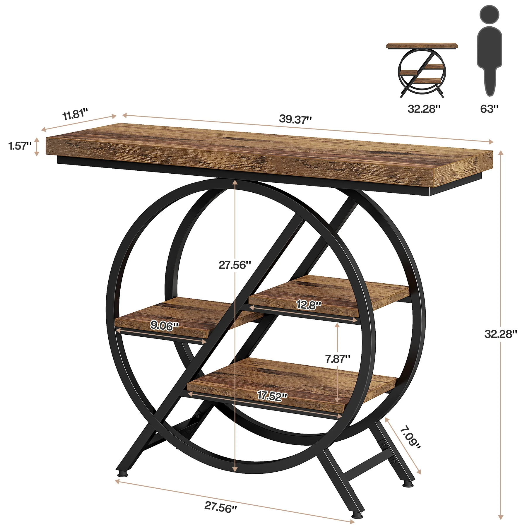 4-Tier Console Table, 39.4" Entryway Table with Geometric Metal Frame - Image 2