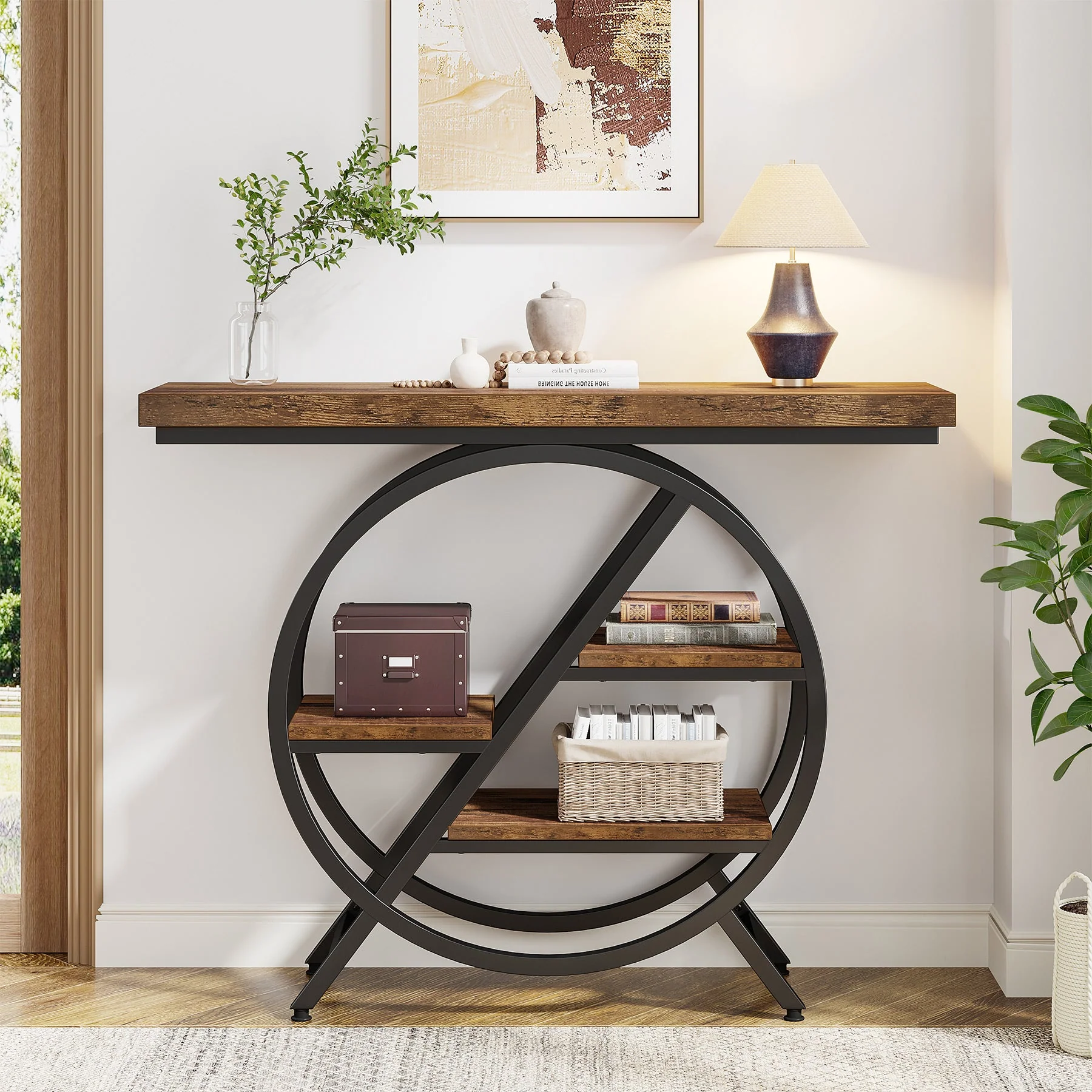 4-Tier Console Table, 39.4" Entryway Table with Geometric Metal Frame - Image 5