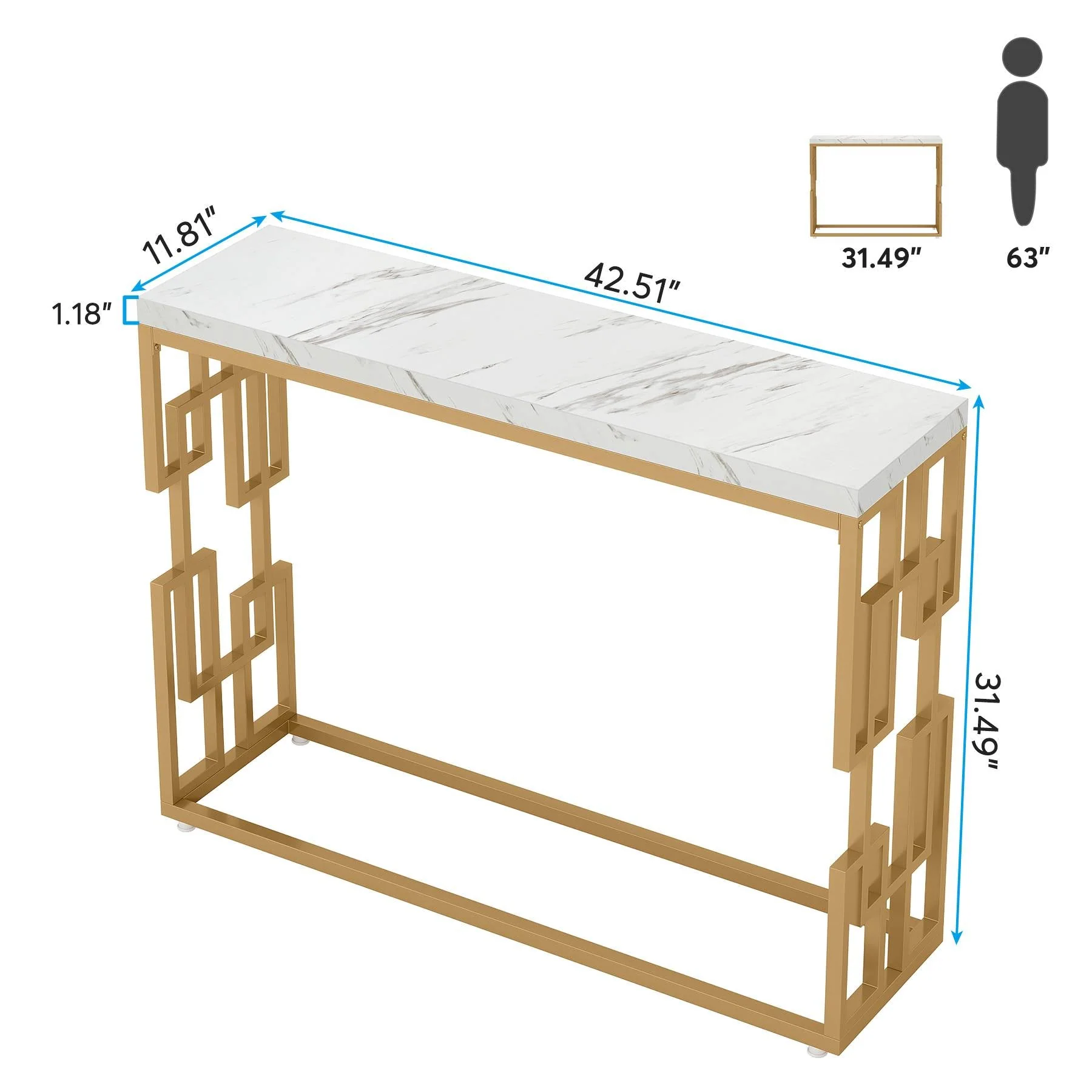 Modern Console Table, 42.5" Sofa Foyer Table with Faux Marble Tabletop - Image 2