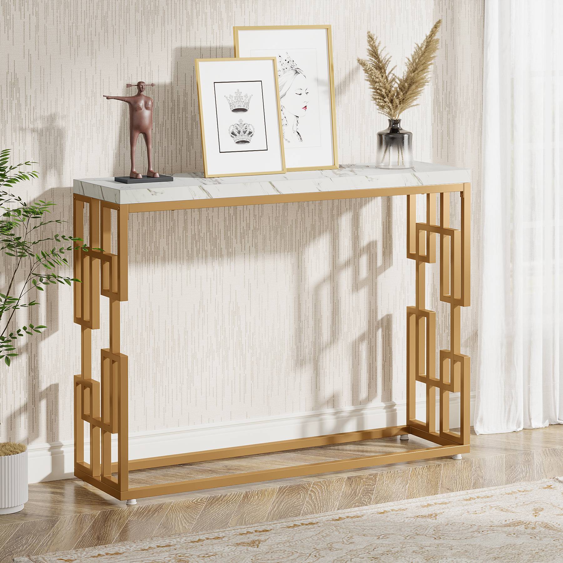 Modern Console Table, 42.5" Sofa Foyer Table with Faux Marble Tabletop - Image 5