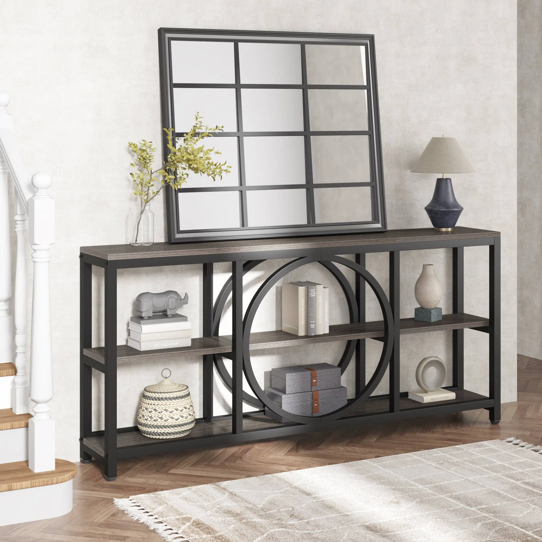 70.9" Console Table, Narrow Sofa Table with 3 Tier Storage Shelves - Image 11
