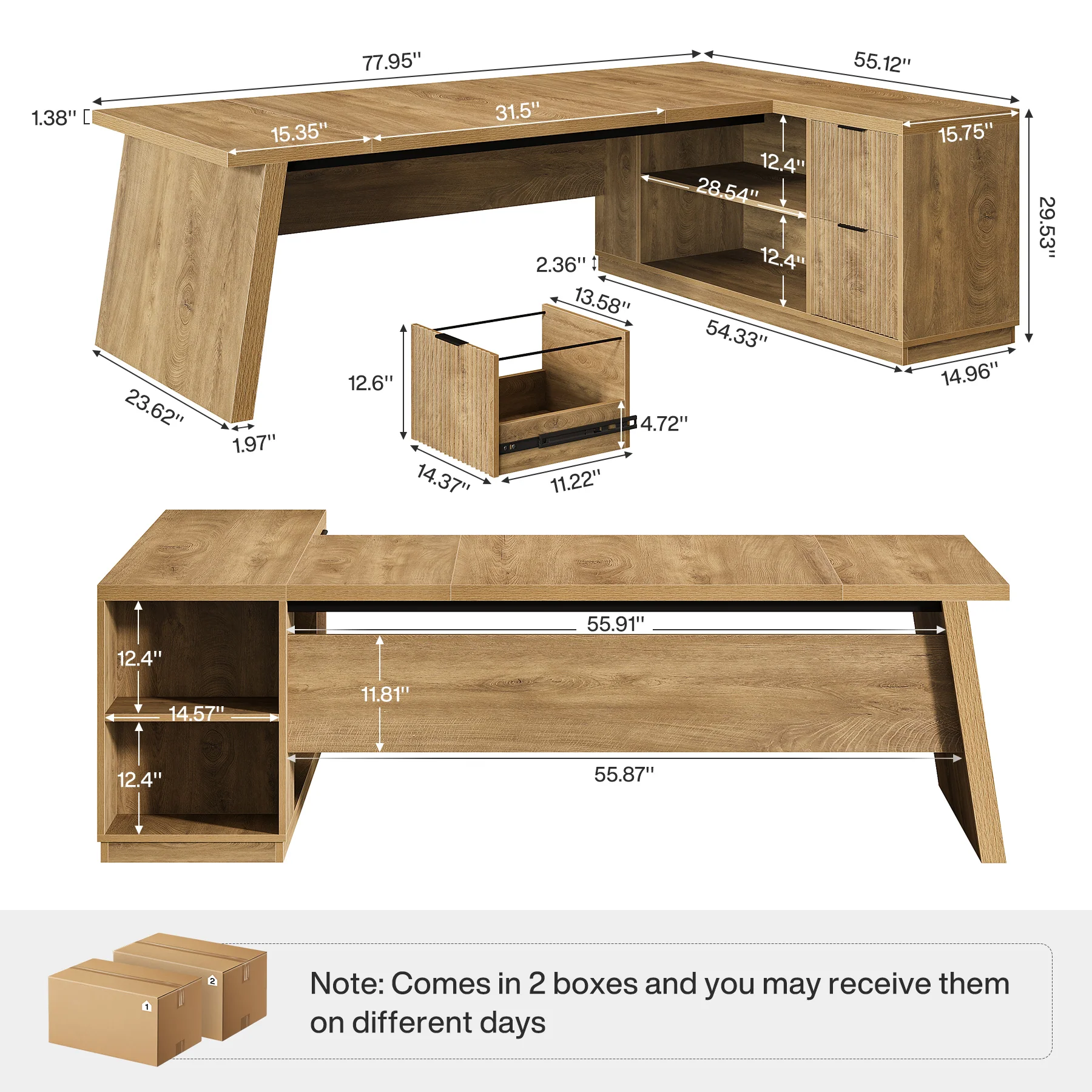 78" L Shaped Executive Desk, Corner Computer Desk Home Office Desk - Image 2