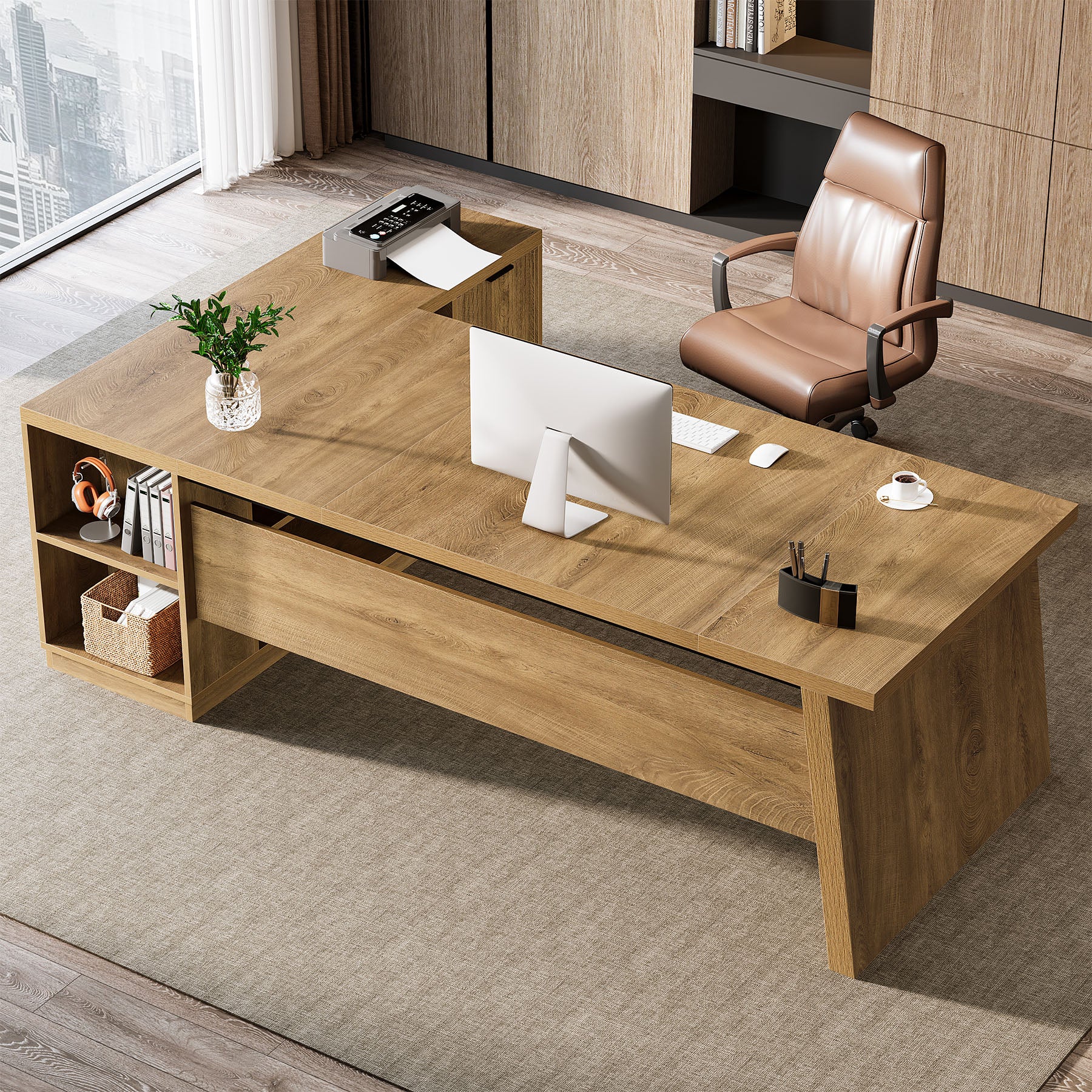 78" L Shaped Executive Desk, Corner Computer Desk Home Office Desk - Image 3