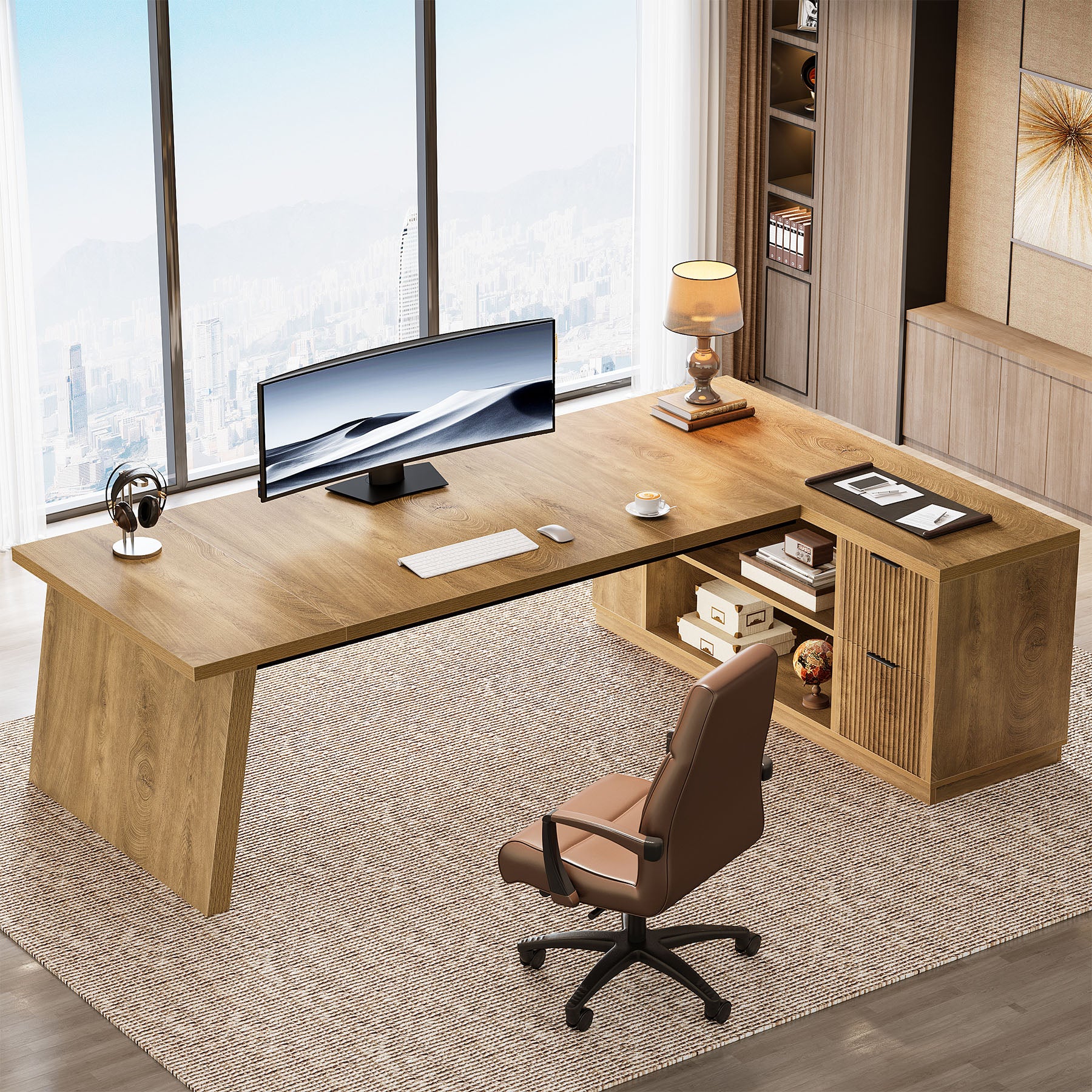78" L Shaped Executive Desk, Corner Computer Desk Home Office Desk - Image 4