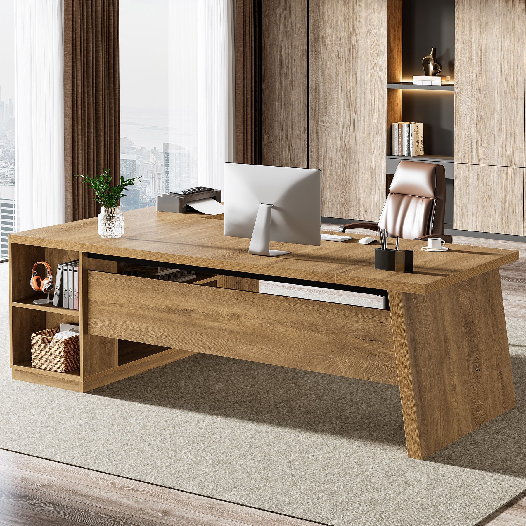 78" L Shaped Executive Desk, Corner Computer Desk Home Office Desk - Image 6