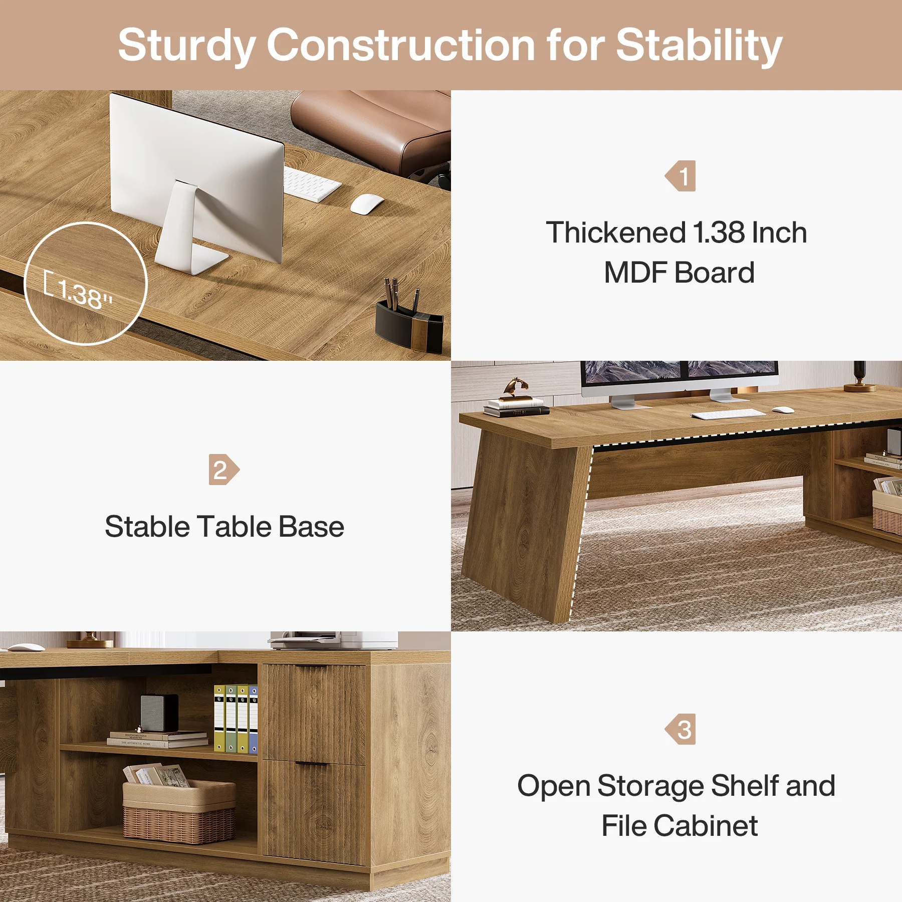 78" L Shaped Executive Desk, Corner Computer Desk Home Office Desk - Image 7