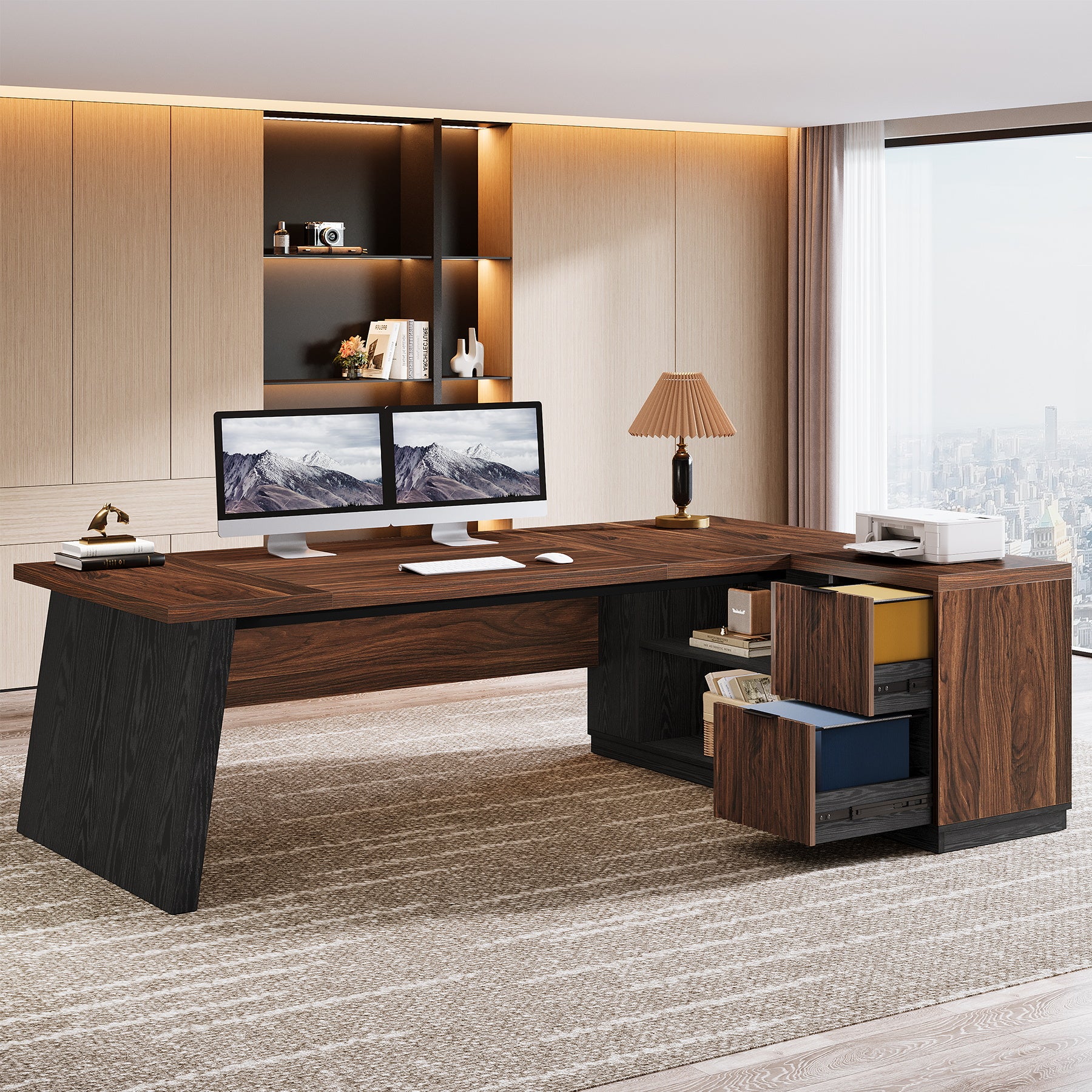 78" L Shaped Executive Desk, Corner Computer Desk Home Office Desk - Image 9