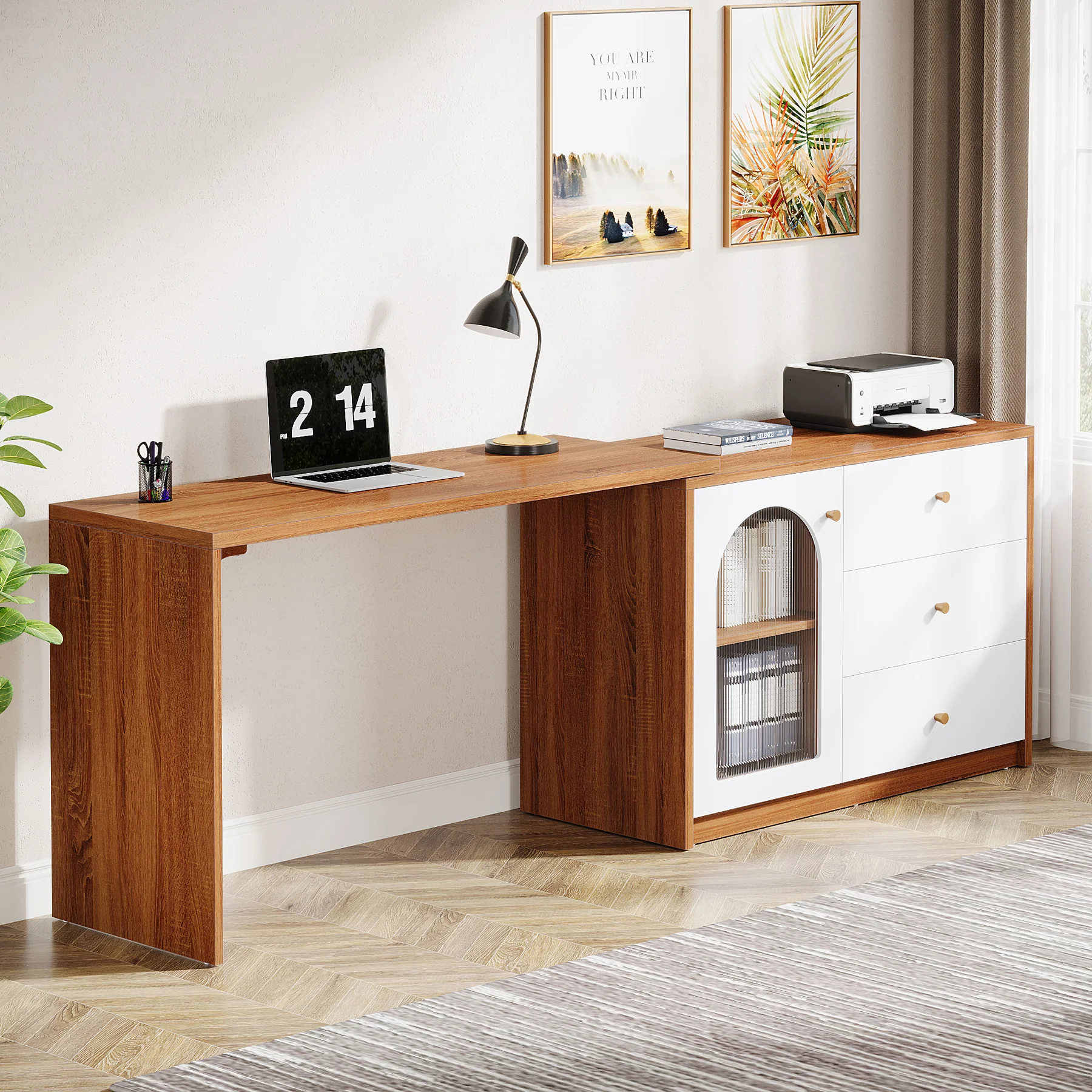 L-Shaped Computer Desk, Corner Office Desk with Reversible Storage Cabinet - Image 5