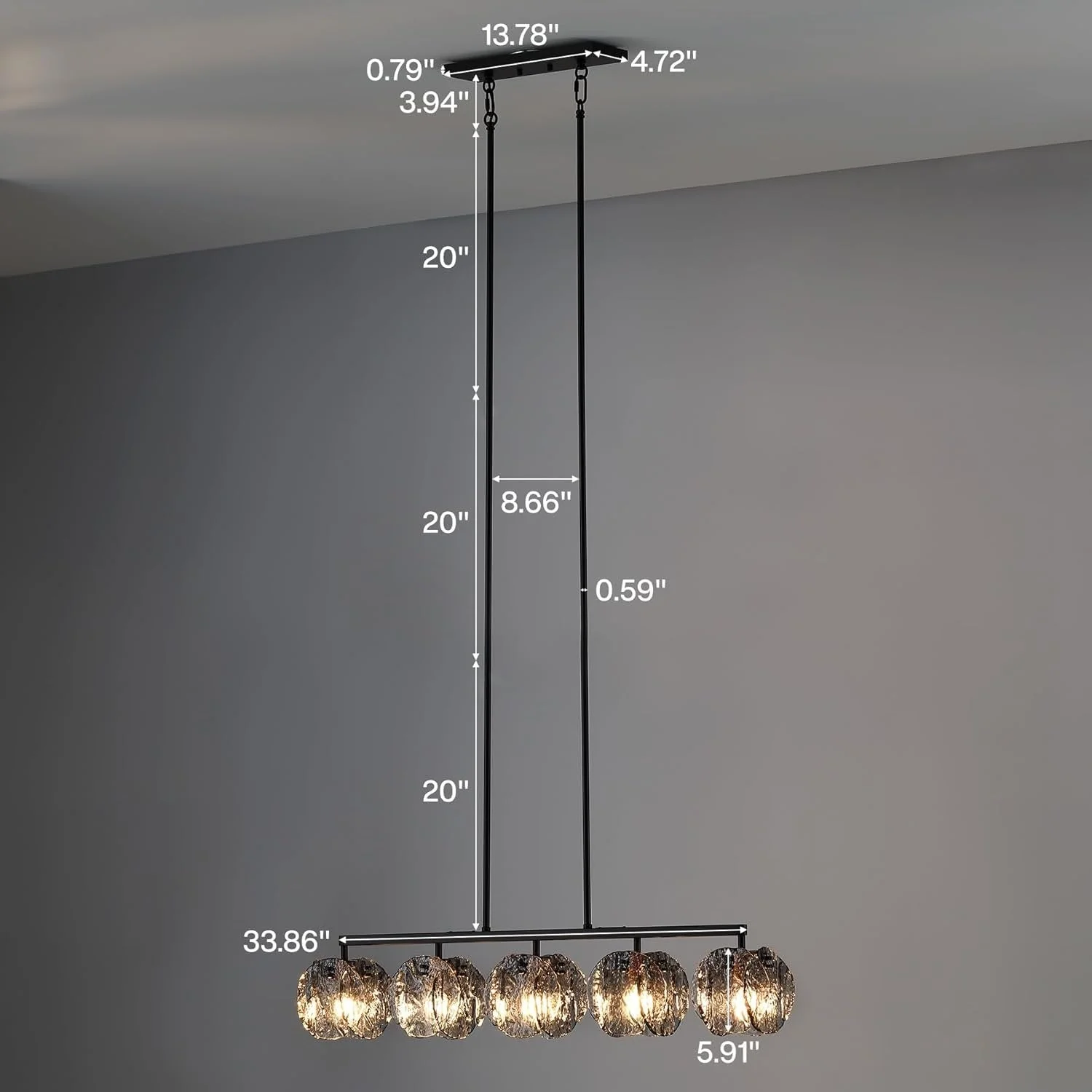 5-Light Dining Room Light Fixture, Luxury Linear Chandelier with Adjustable Height - Image 2