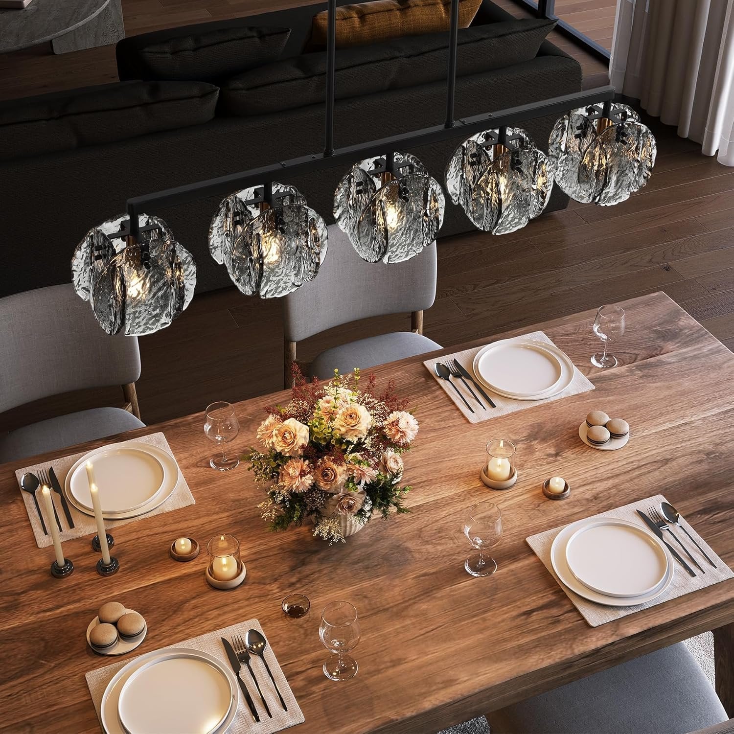 5-Light Dining Room Light Fixture, Luxury Linear Chandelier with Adjustable Height - Image 3