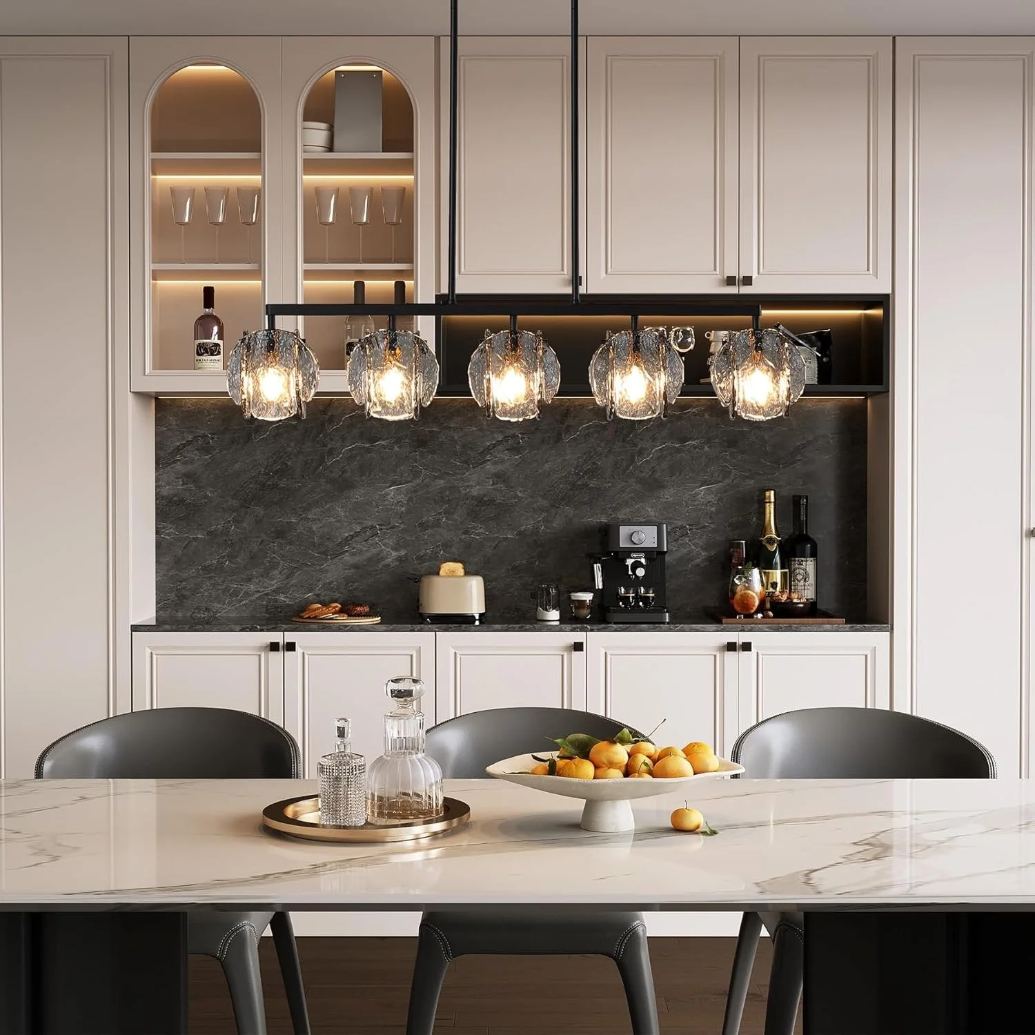 5-Light Dining Room Light Fixture, Luxury Linear Chandelier with Adjustable Height - Image 4