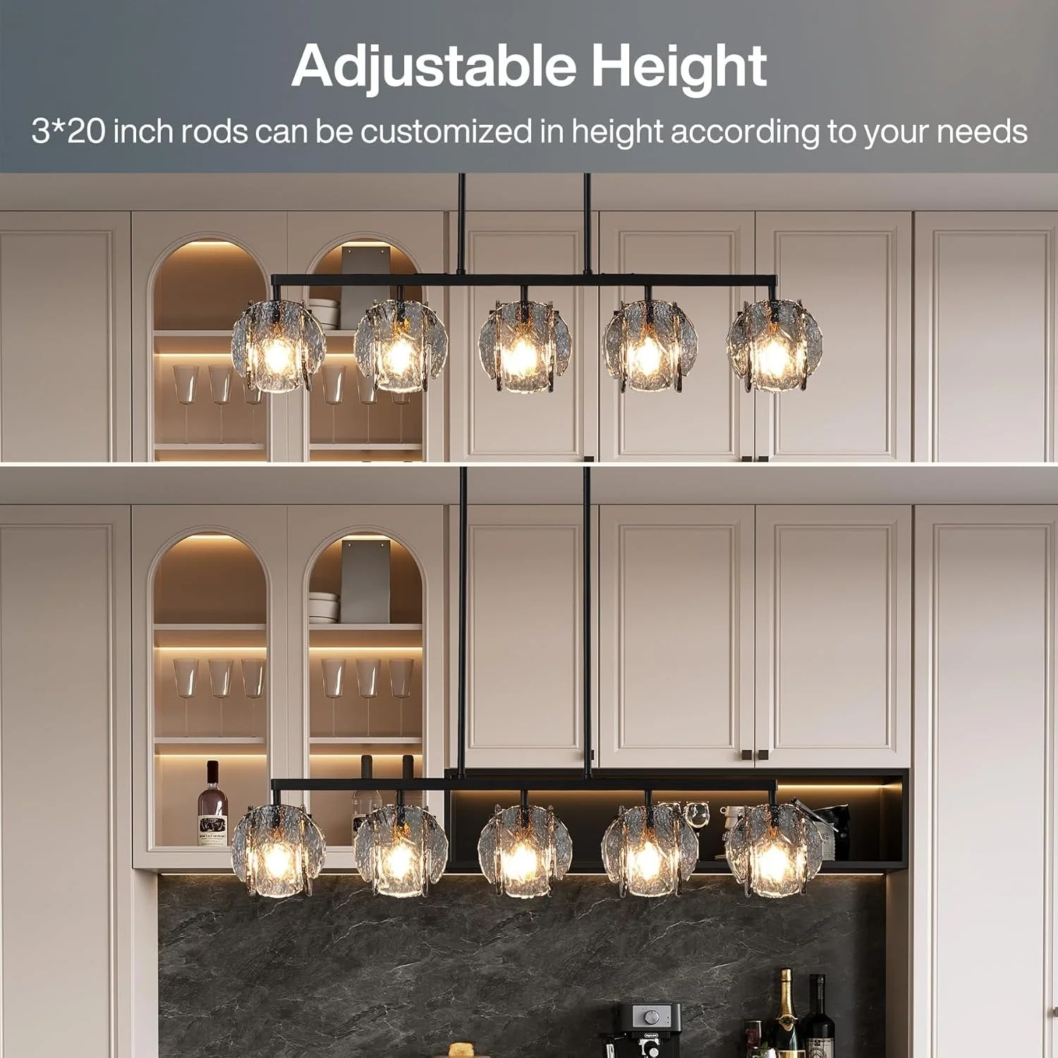 5-Light Dining Room Light Fixture, Luxury Linear Chandelier with Adjustable Height - Image 7