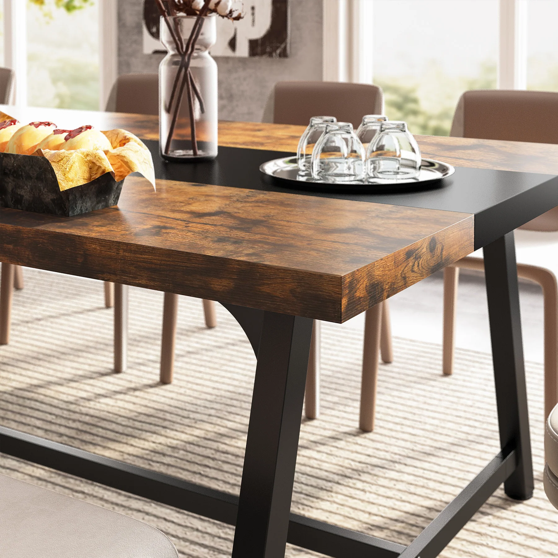 Dining Table for 8 People, 70.87" Rectangular Wood Kitchen Table - Image 6