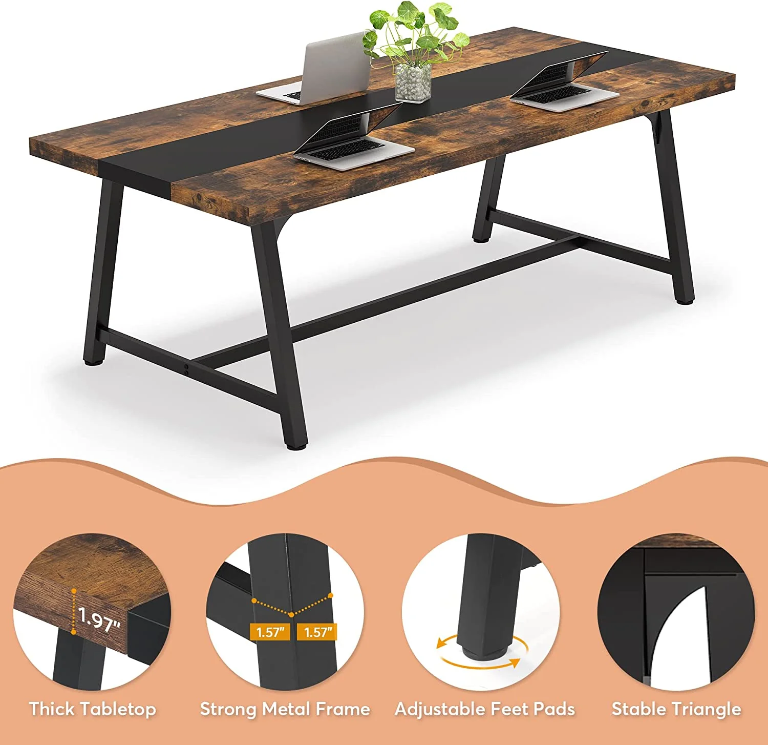 Dining Table for 8 People, 70.87" Rectangular Wood Kitchen Table - Image 7
