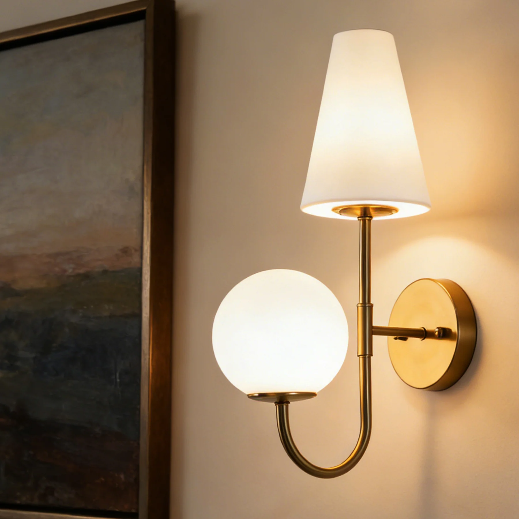Double-Headed Wall Sconce, Elegant Wall Lamp Light Fixtures with Glass Shade