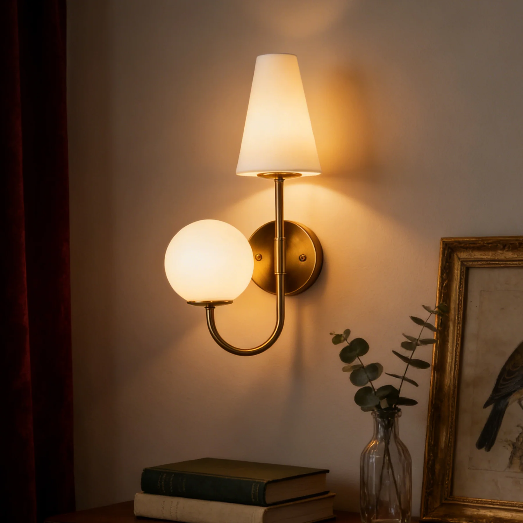 Double-Headed Wall Sconce, Elegant Wall Lamp Light Fixtures with Glass Shade - Image 5