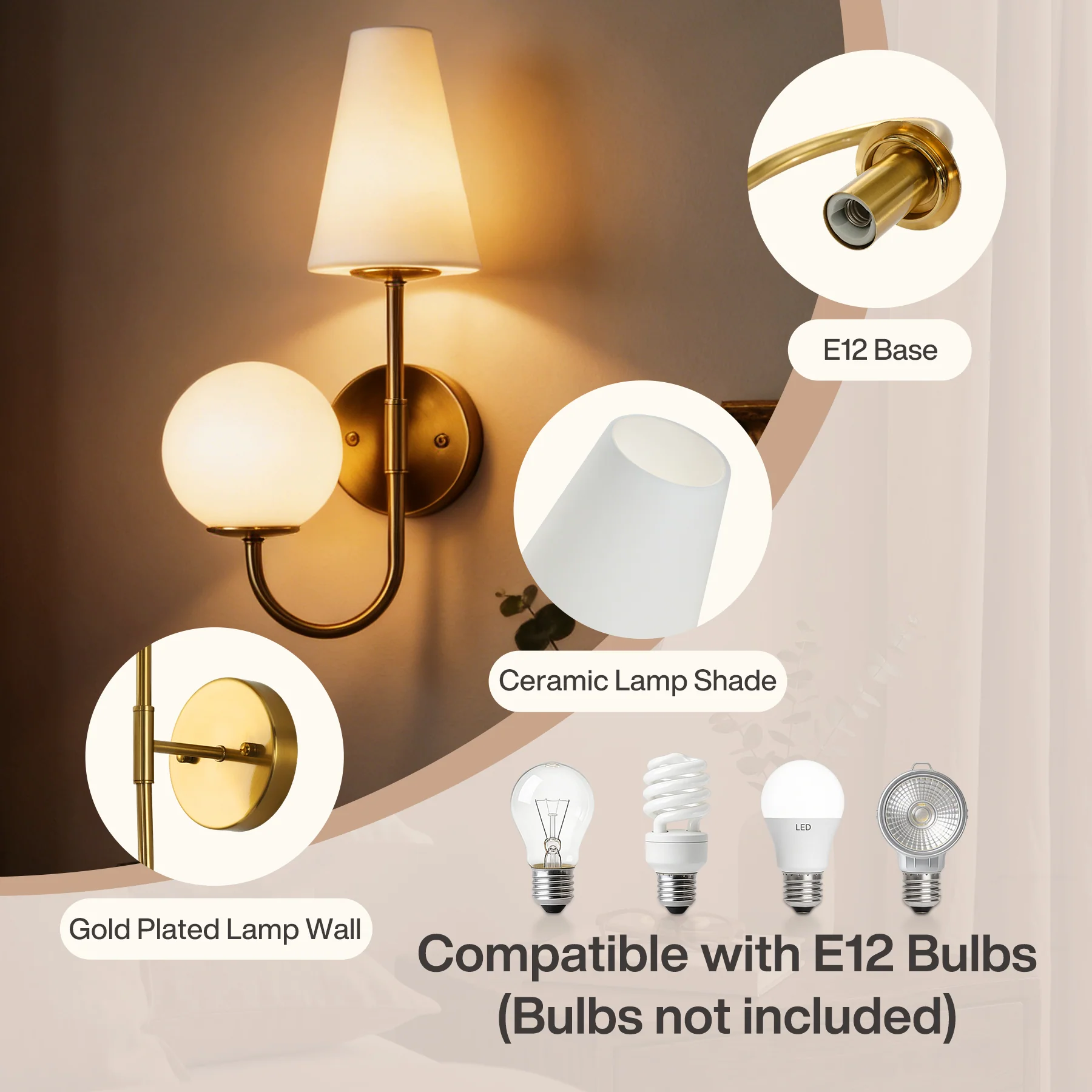 Double-Headed Wall Sconce, Elegant Wall Lamp Light Fixtures with Glass Shade - Image 8