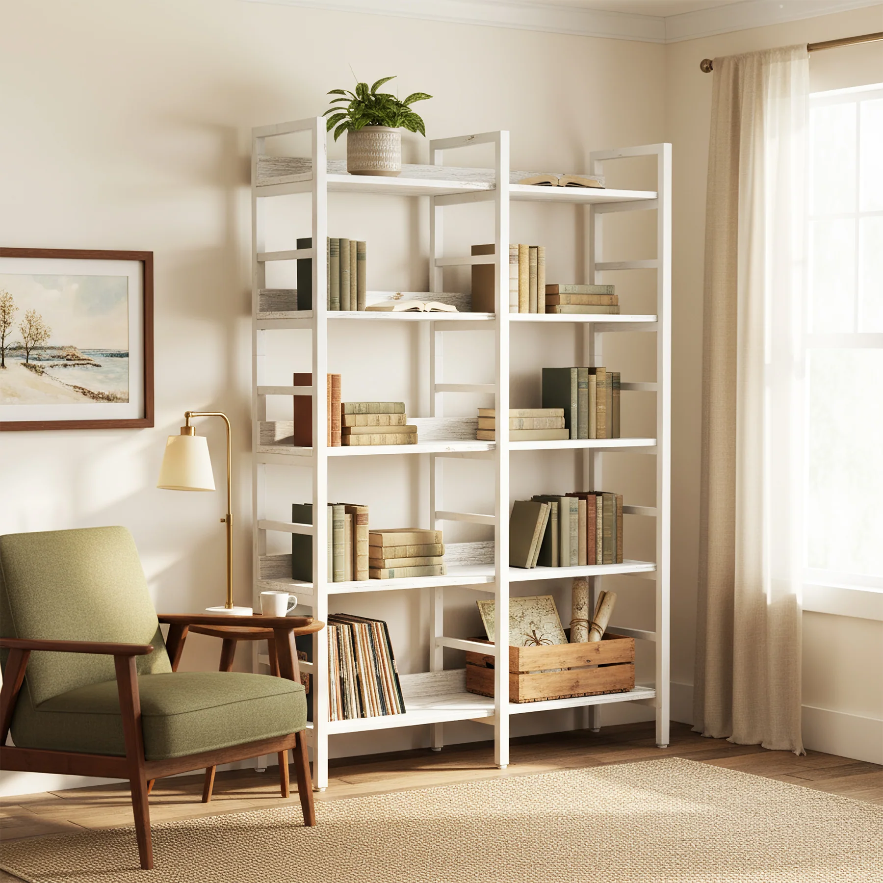 5-Tier Bookshelf, Double Wide Bookcase Storage Shelves Unit - Image 10
