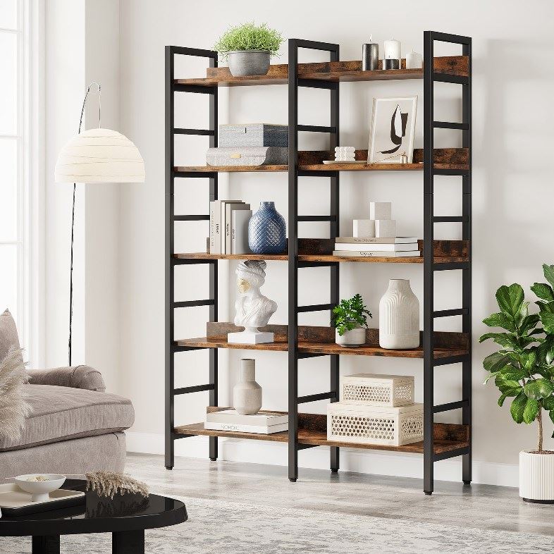 5-Tier Bookshelf, Double Wide Bookcase Storage Shelves Unit - Image 3