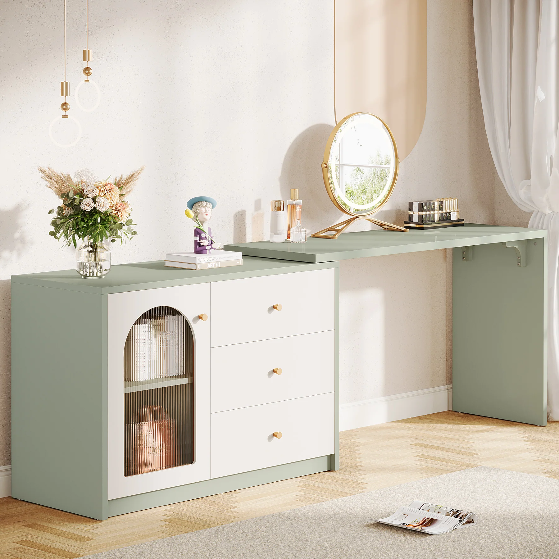 Modern Makeup Vanity, Dressing Table with 3 Drawers and Cabinet - Image 10