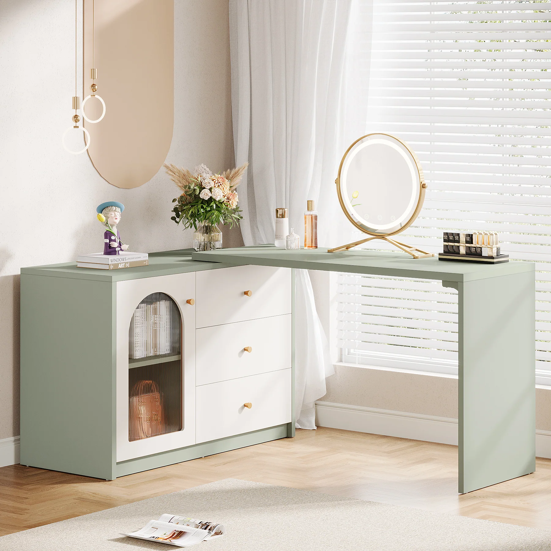 Modern Makeup Vanity, Dressing Table with 3 Drawers and Cabinet - Image 11