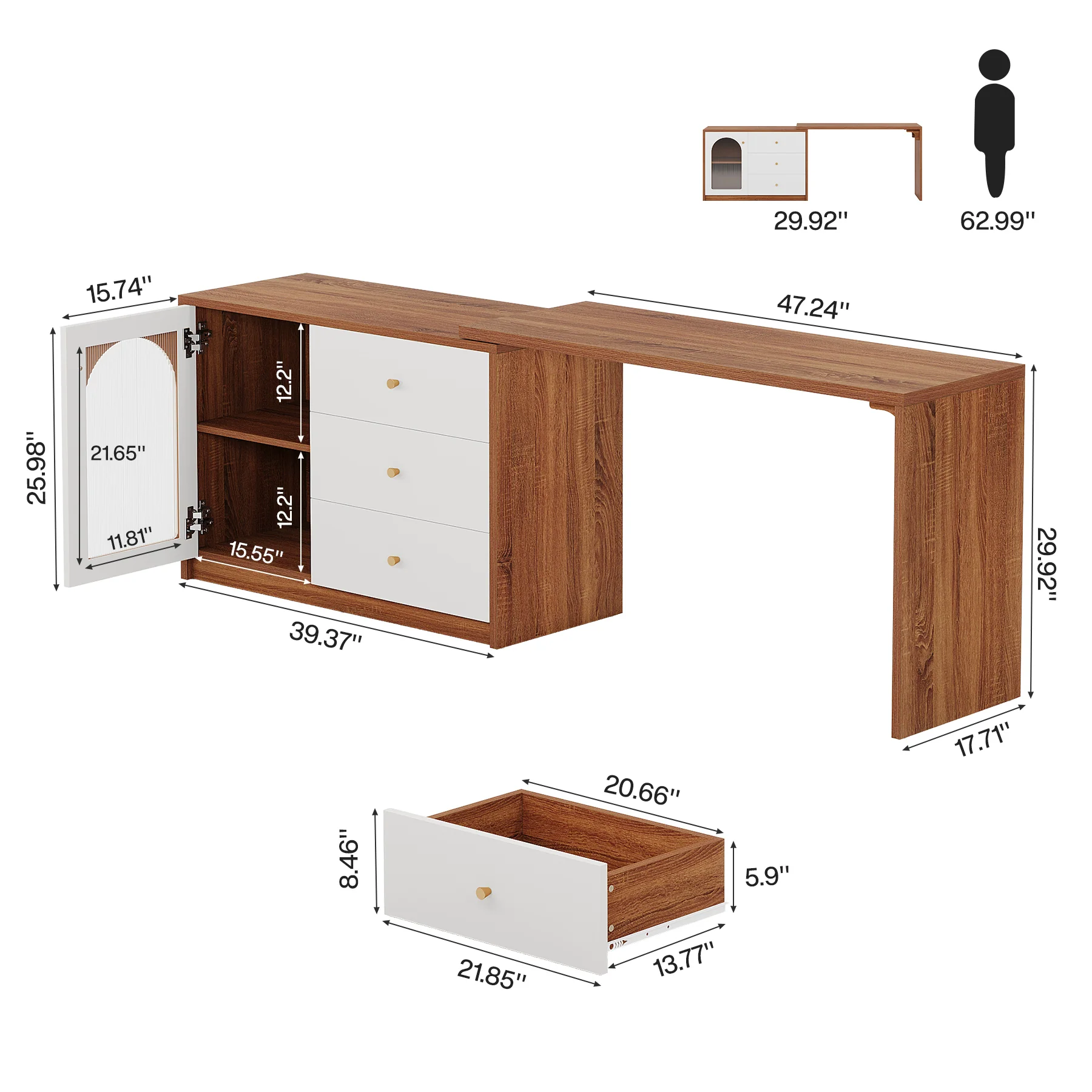 Modern Makeup Vanity, Dressing Table with 3 Drawers and Cabinet - Image 2