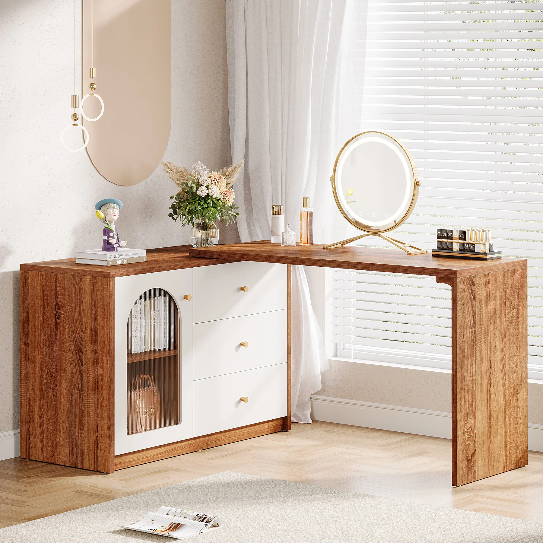 Modern Makeup Vanity, Dressing Table with 3 Drawers and Cabinet - Image 3