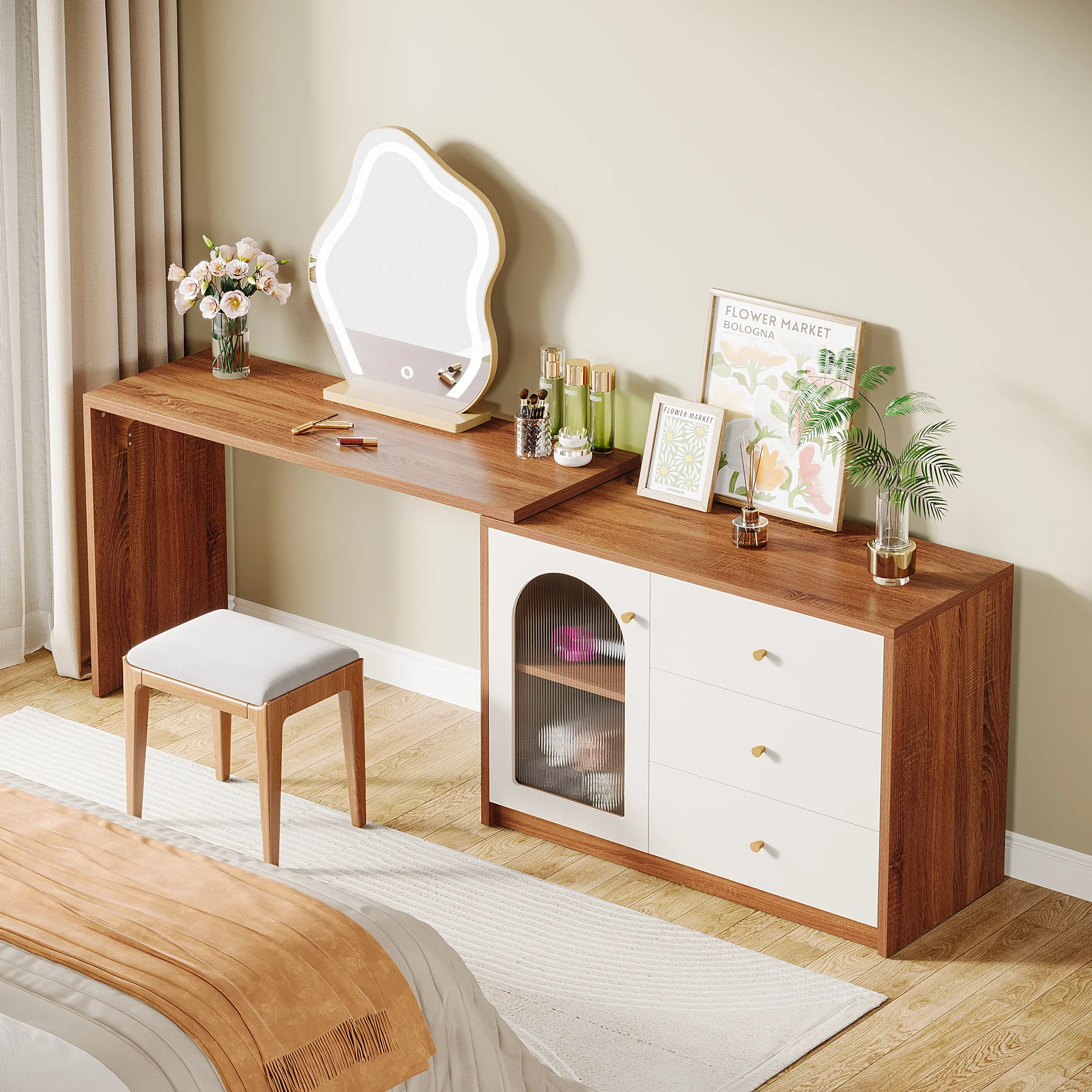 Modern Makeup Vanity, Dressing Table with 3 Drawers and Cabinet - Image 4