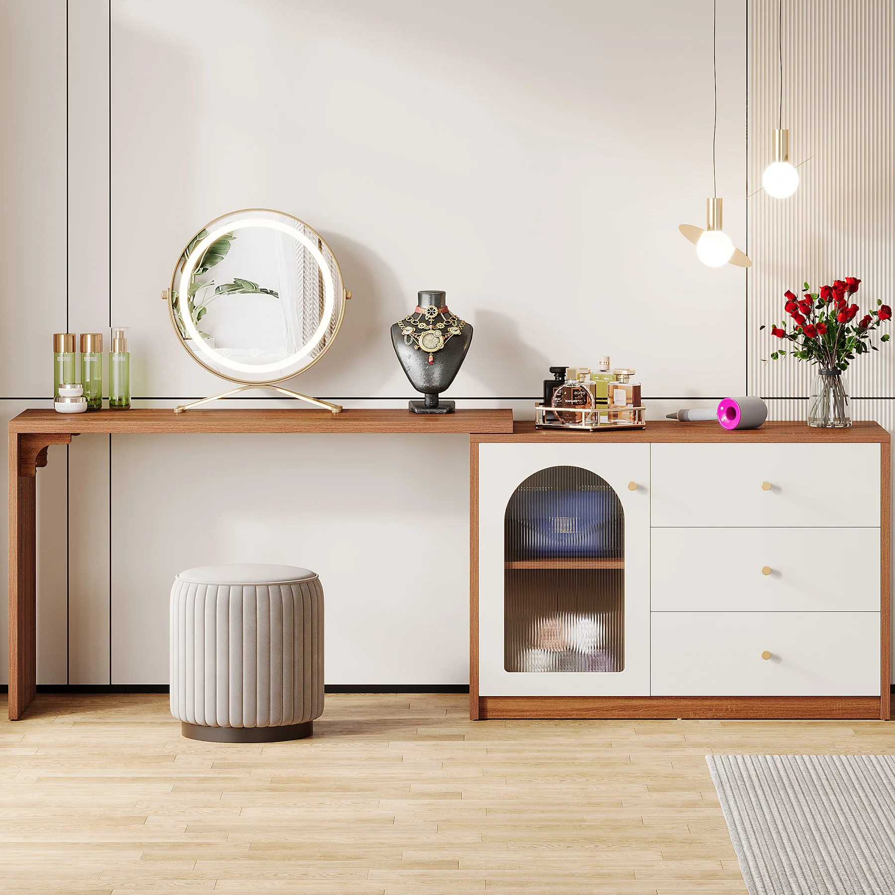Modern Makeup Vanity, Dressing Table with 3 Drawers and Cabinet - Image 5