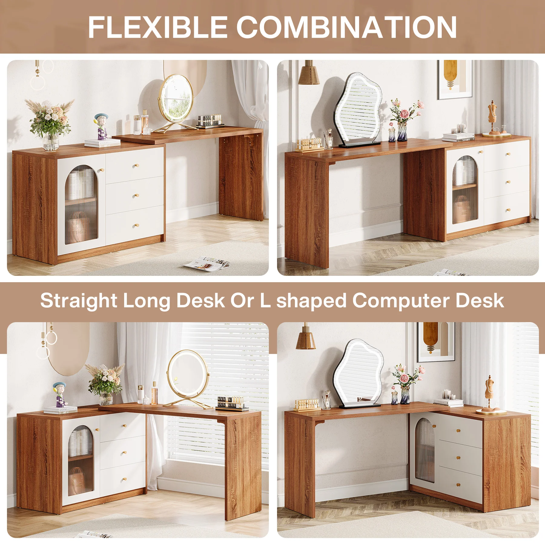 Modern Makeup Vanity, Dressing Table with 3 Drawers and Cabinet - Image 7