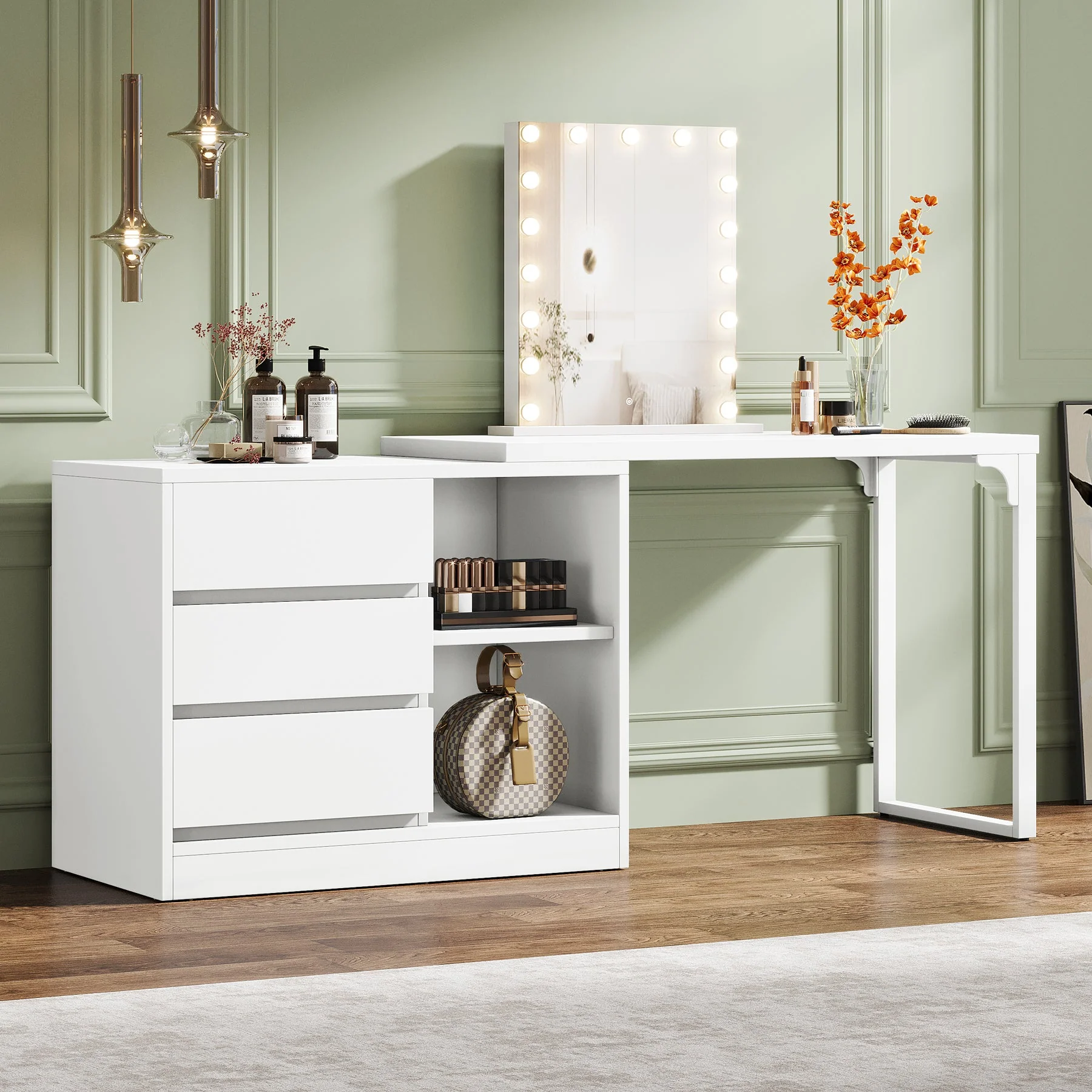 Modern Makeup Vanity, Dressing Table With 3 Drawers & Storage Shelves - Image 3