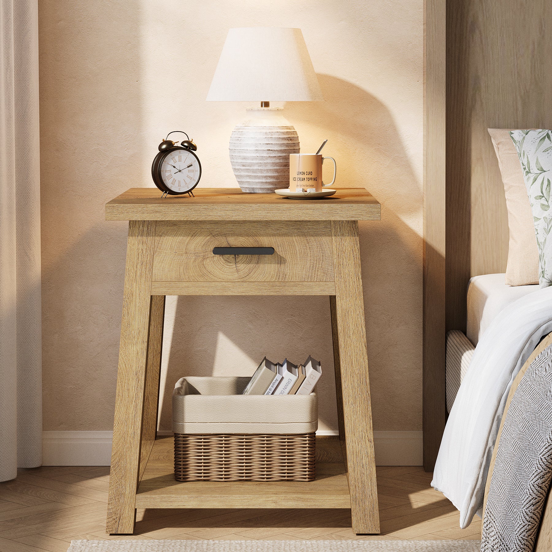 End Table with Drawer, 2 -Tier Wooden Side Table with Shelf Storage - Image 5