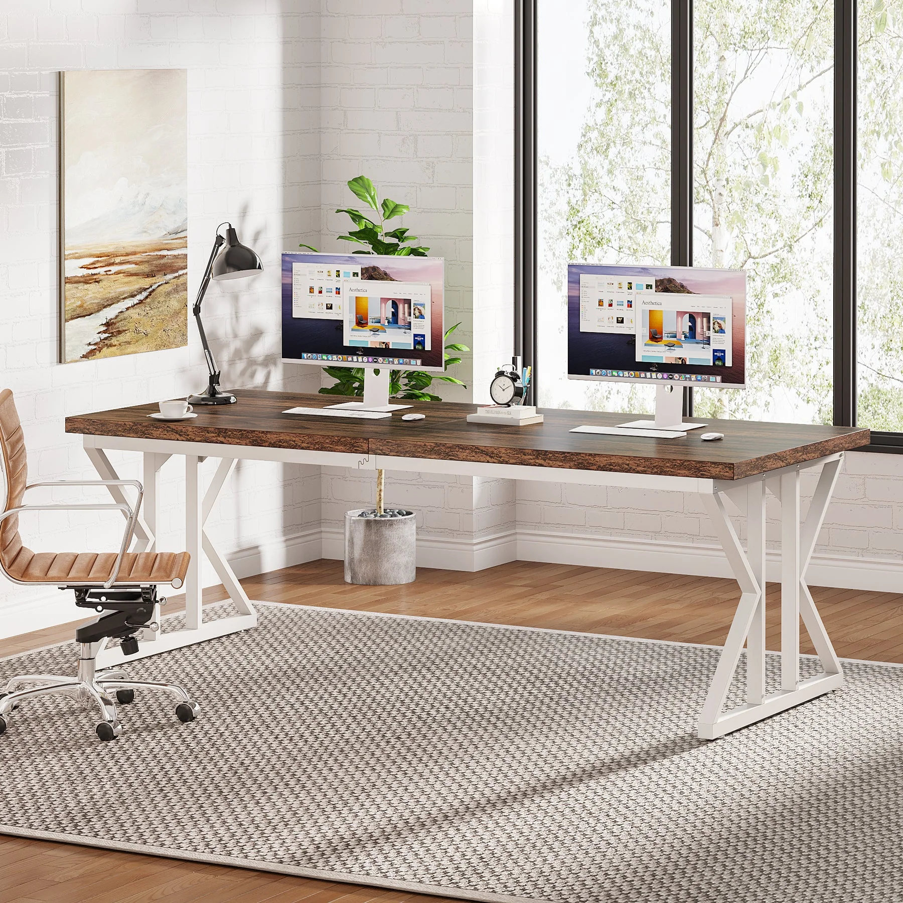 78.7" Executive Desk, Large Computer Desk Two Person Desk for Home Office - Image 5