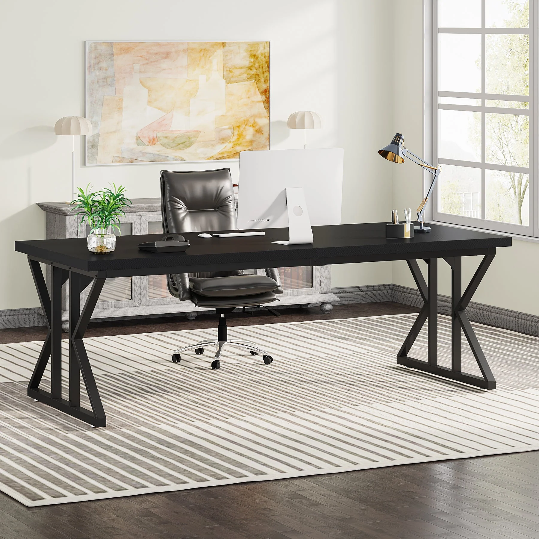 78.7" Executive Desk, Large Computer Desk Two Person Desk for Home Office - Image 8