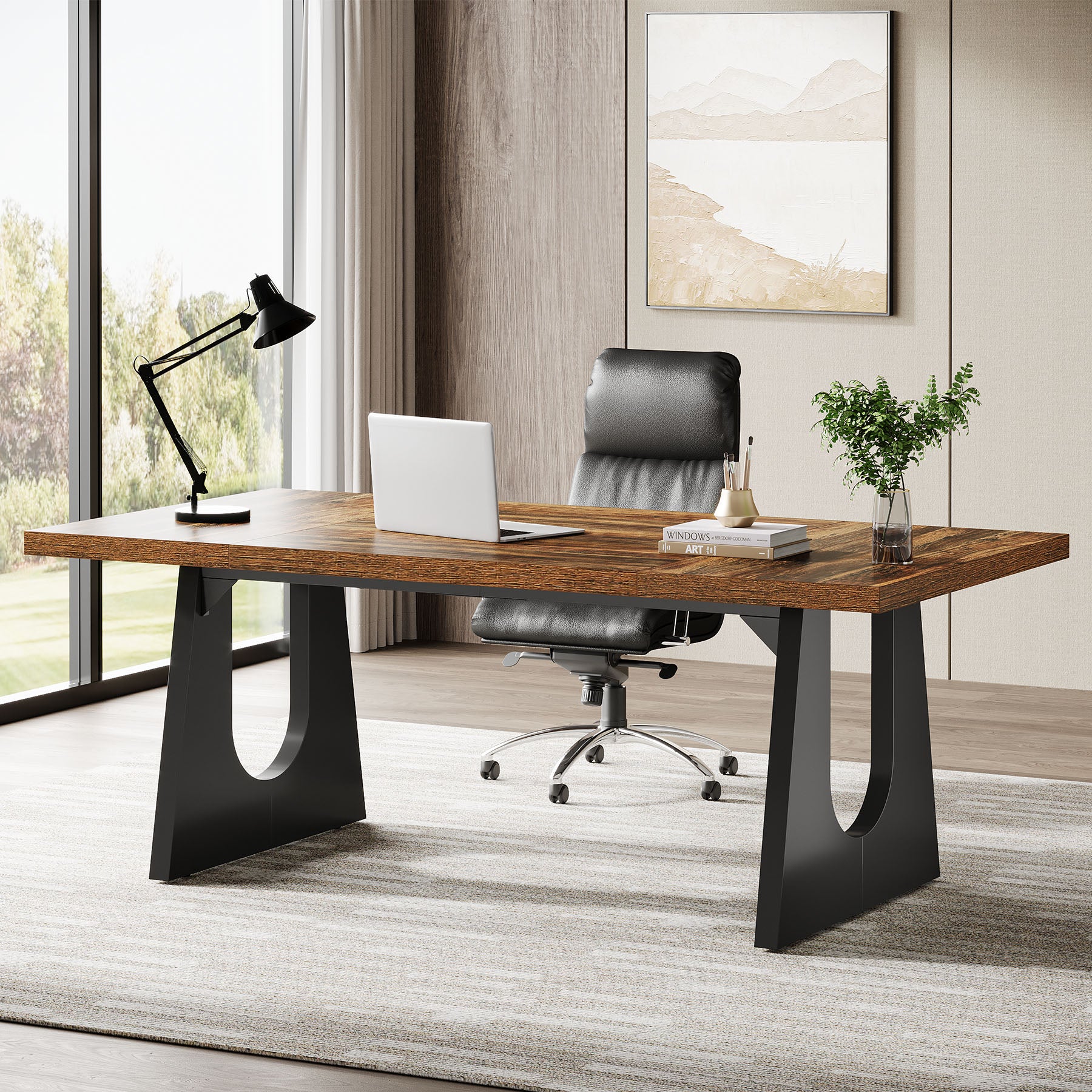 70.86" Executive Desk, Modern Computer Office Desk Workstation - Image 12