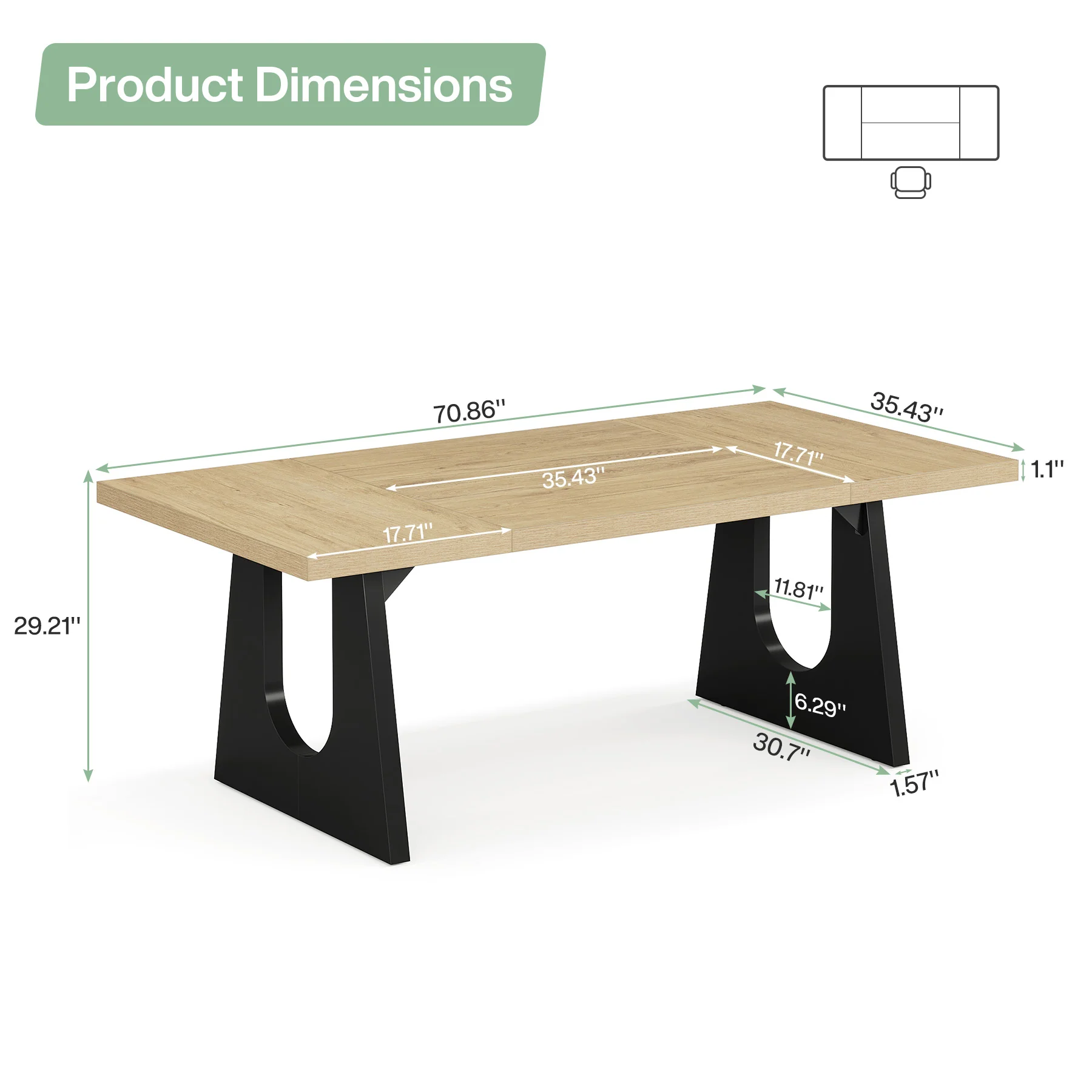70.86" Executive Desk, Modern Computer Office Desk Workstation - Image 2