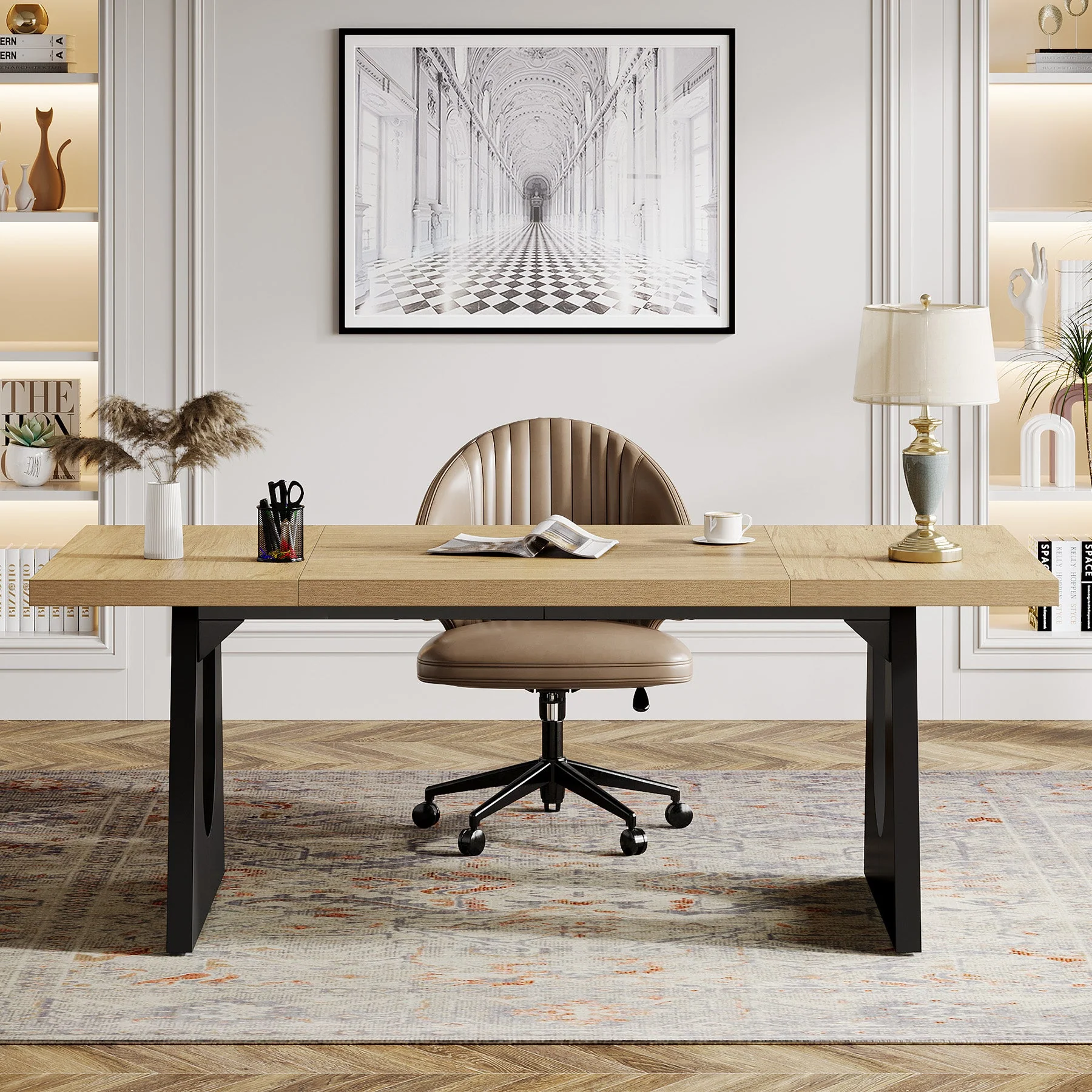 70.86" Executive Desk, Modern Computer Office Desk Workstation - Image 3
